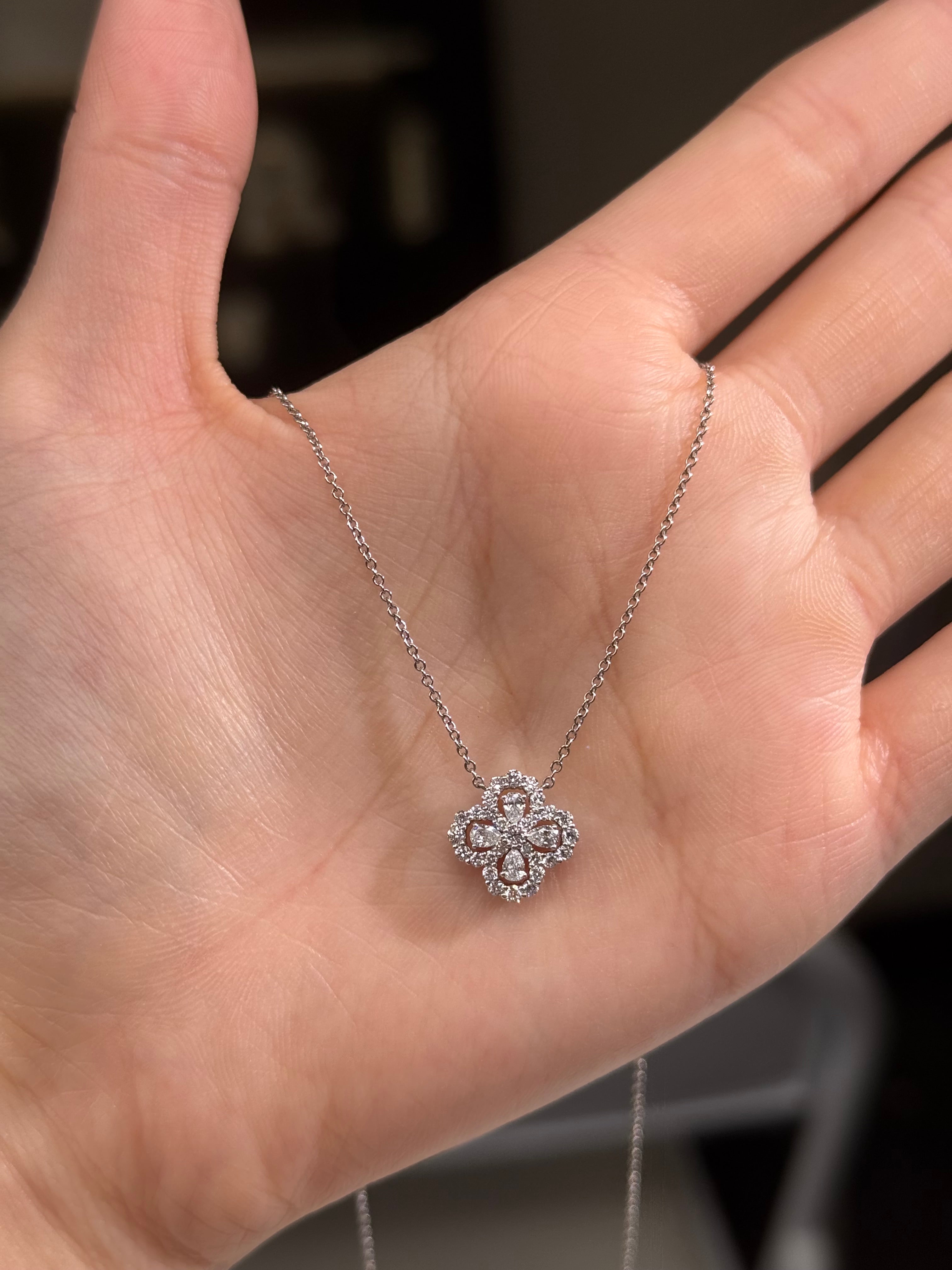 Floral Diamond Cluster Pendant Necklace 0.36CT