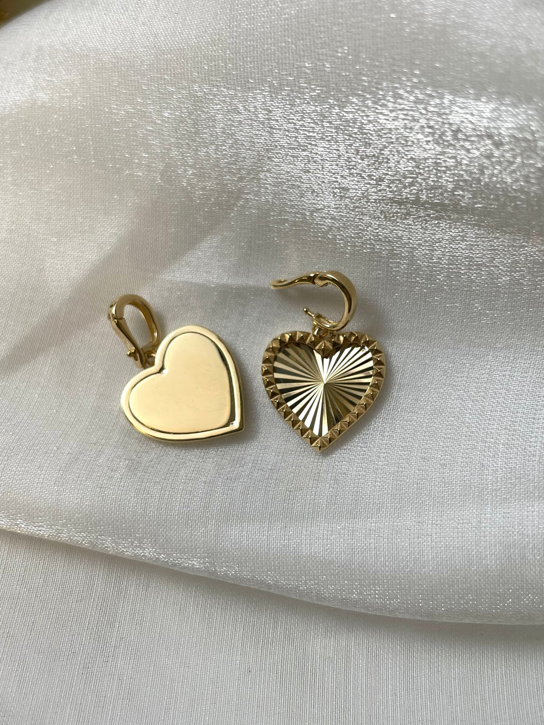 k18 Laser-Faceted Heart Pendants