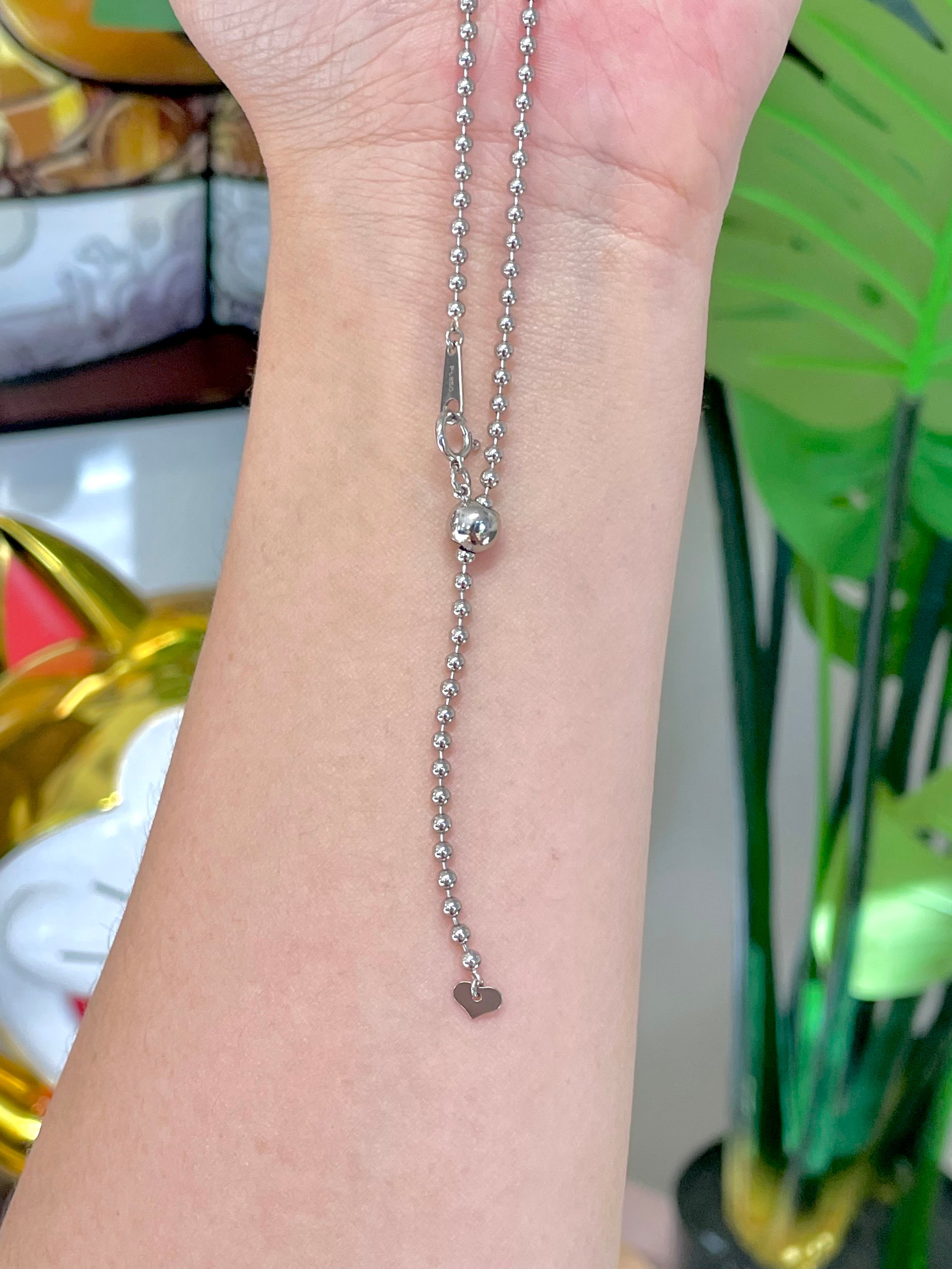 2.4mm Platinum Hollow Ball Chain Necklace 17.7 inchs