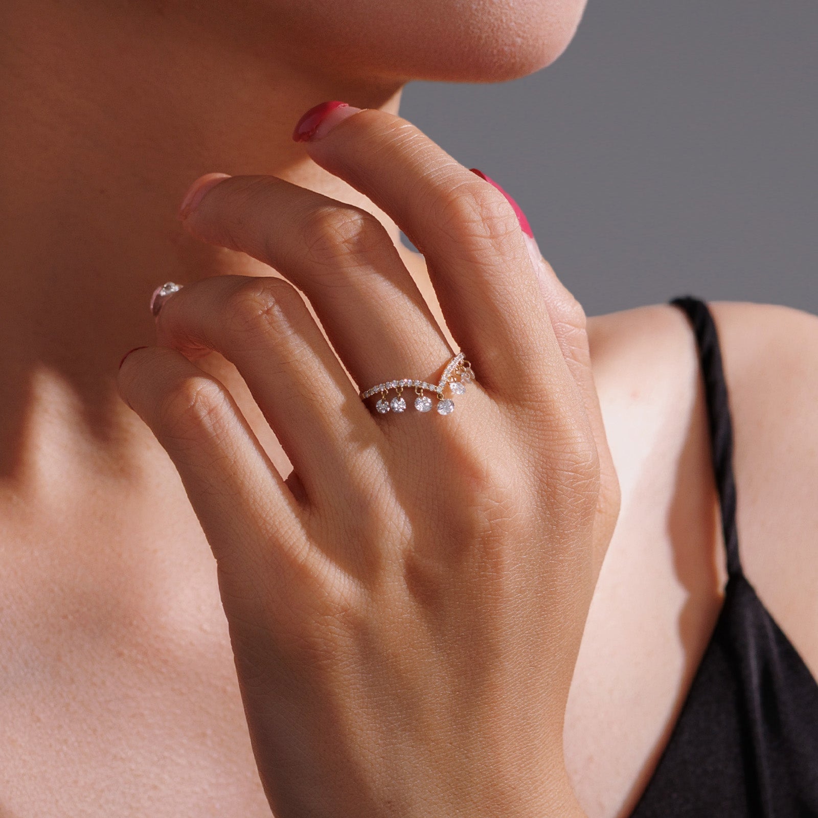 V-Shape Pavé Dangling Lab-Grown Diamond Ring