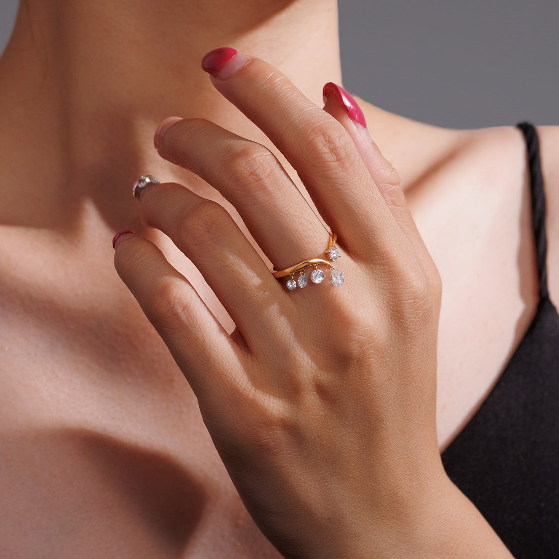 Teardrop & Round Drop Charm Lab-Grown Diamond Ring
