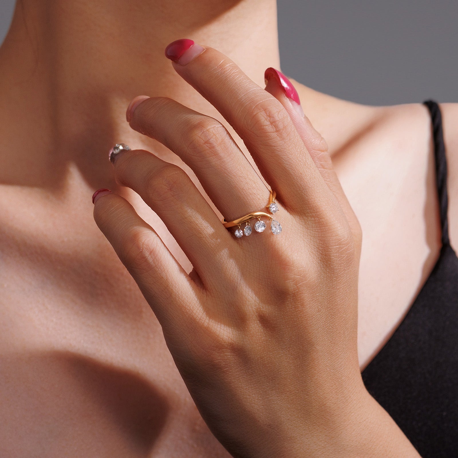 Teardrop & Round Drop Charm Lab-Grown Diamond Ring
