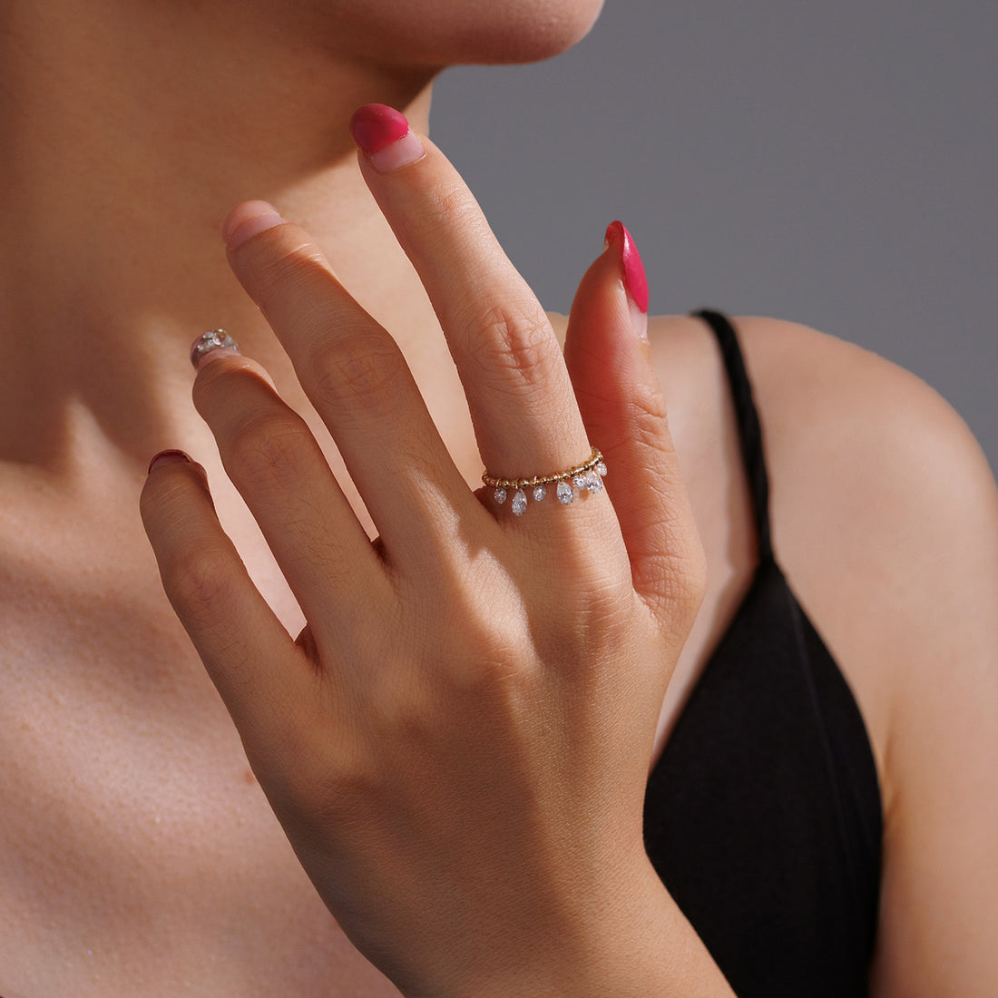 Teardrop & Round Lab Diamond Charm Ring