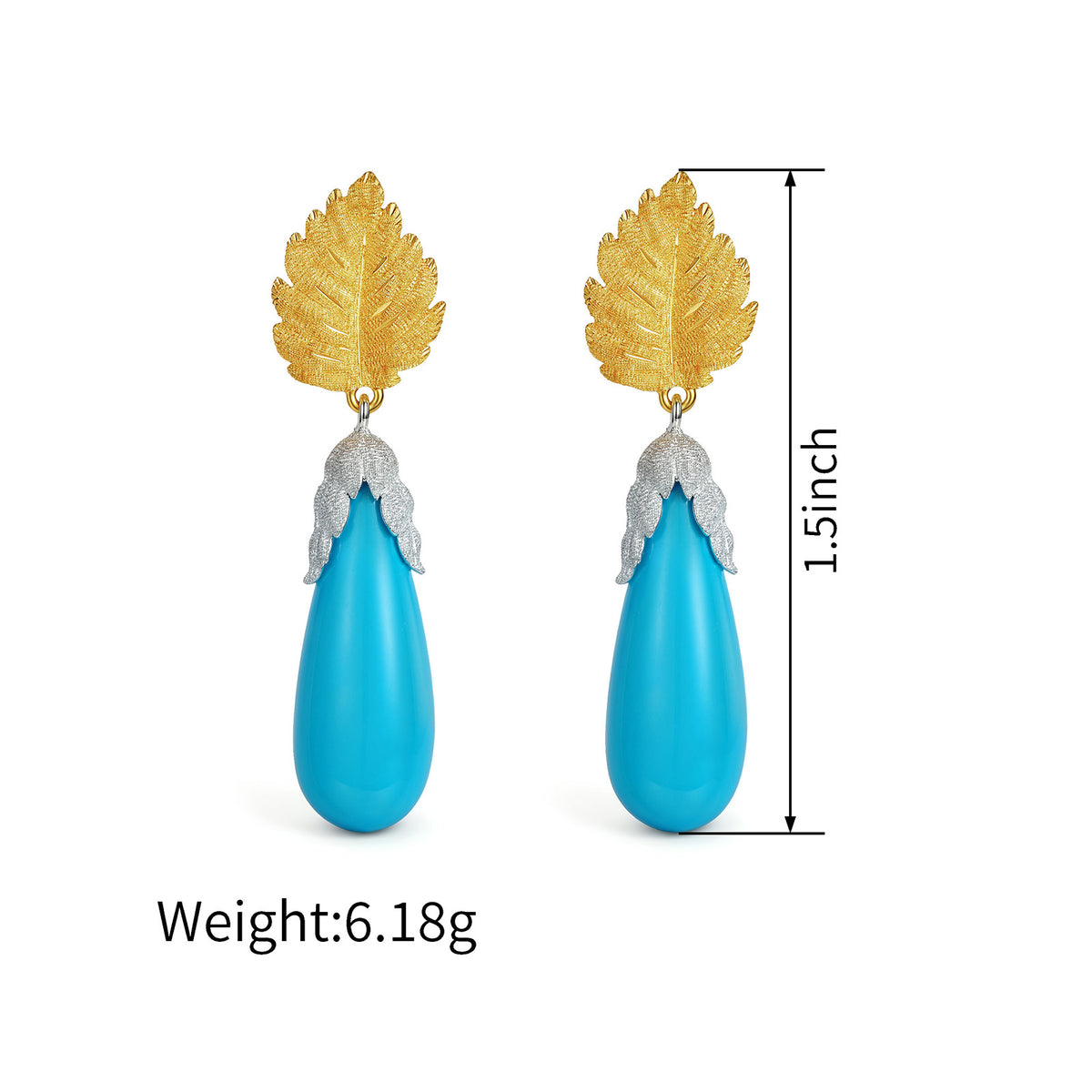Teardrop Turquoise Leaf Drop Earrings in 18K Gold