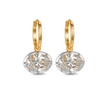 4CT Certified Oval Lab‑Grown Diamond Dangle Hoop Earrings in 14K Gold