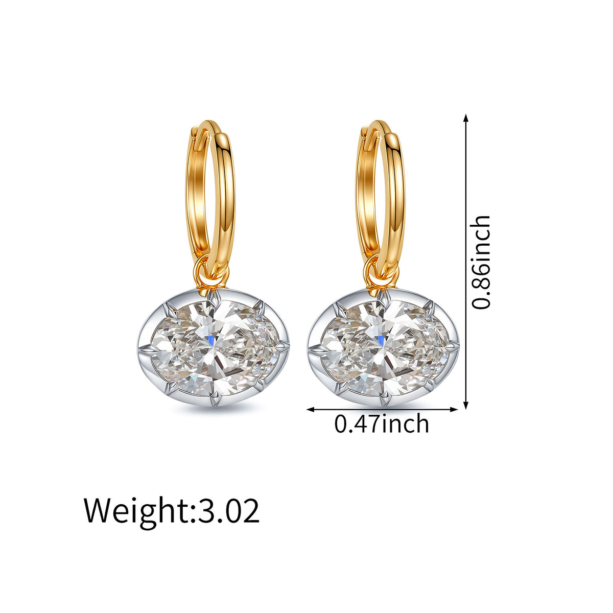 4CT Certified Oval Lab‑Grown Diamond Dangle Hoop Earrings in 14K Gold