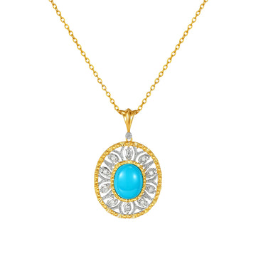 Oval Turquoise & Natural Diamonds Pendant in 18K