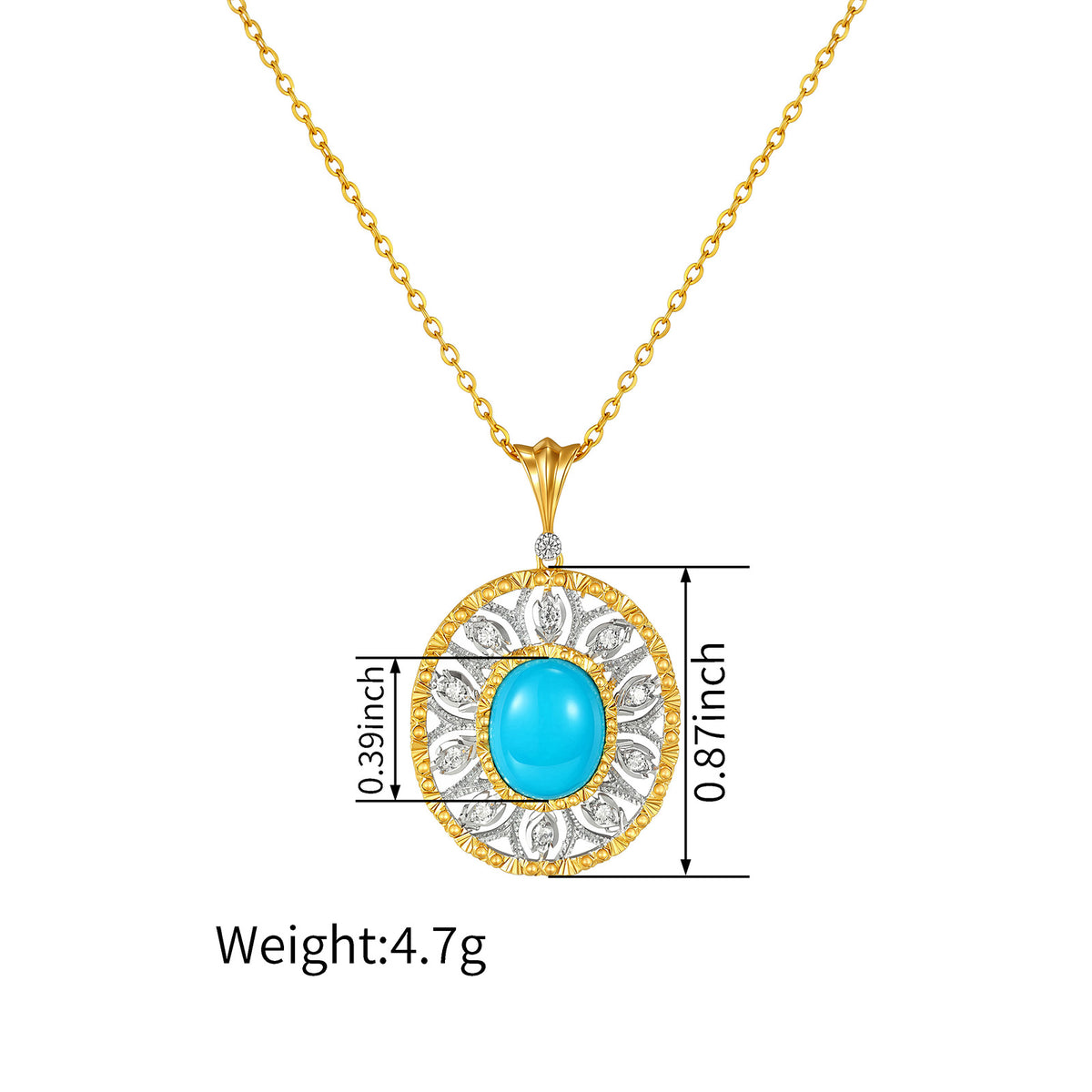 Oval Turquoise & Natural Diamonds Pendant in 18K