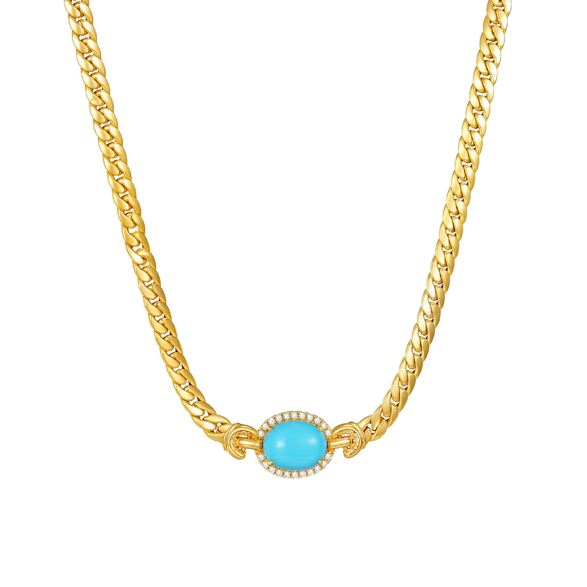 Turquoise & Natural Diamond Curb Chain Layering Necklace in 18K