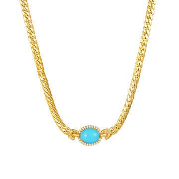 Turquoise & Natural Diamond Curb Chain Layering Necklace in 18K