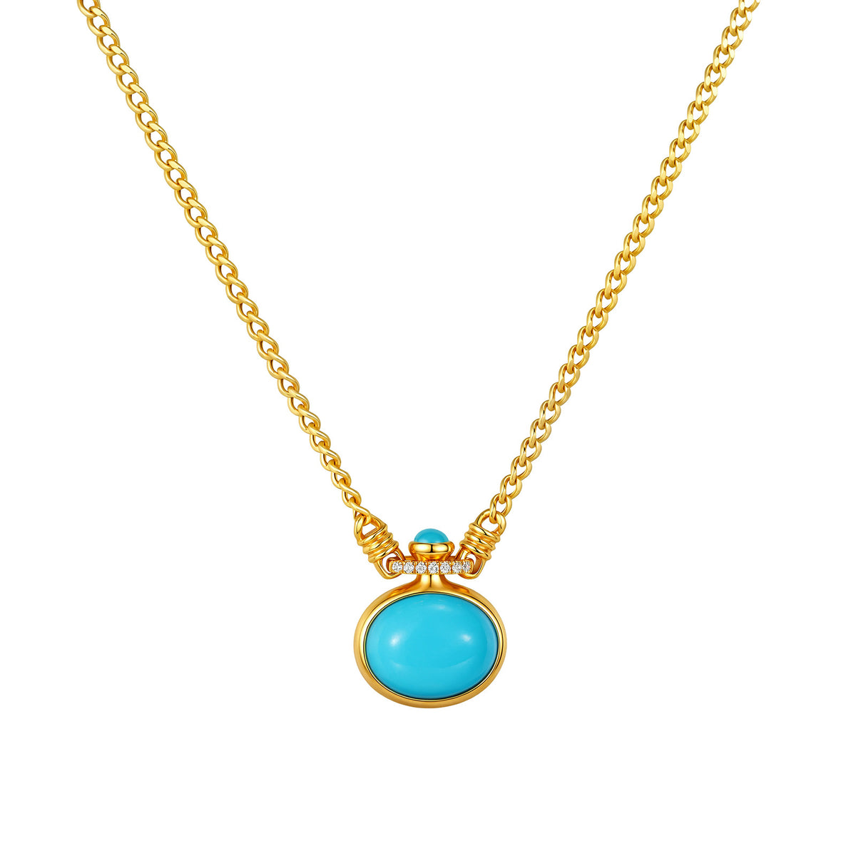 2.8ct Natural Turquoise & 0.02ct Natural Diamonds Necklace in 18K