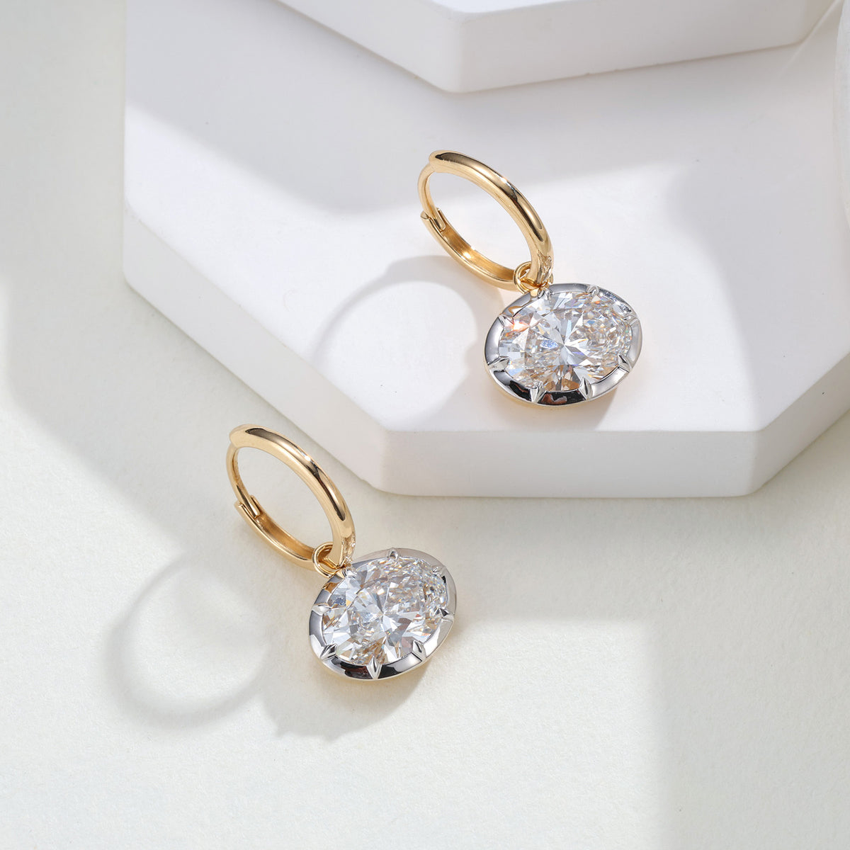 4CT Certified Oval Lab‑Grown Diamond Dangle Hoop Earrings in 14K Gold
