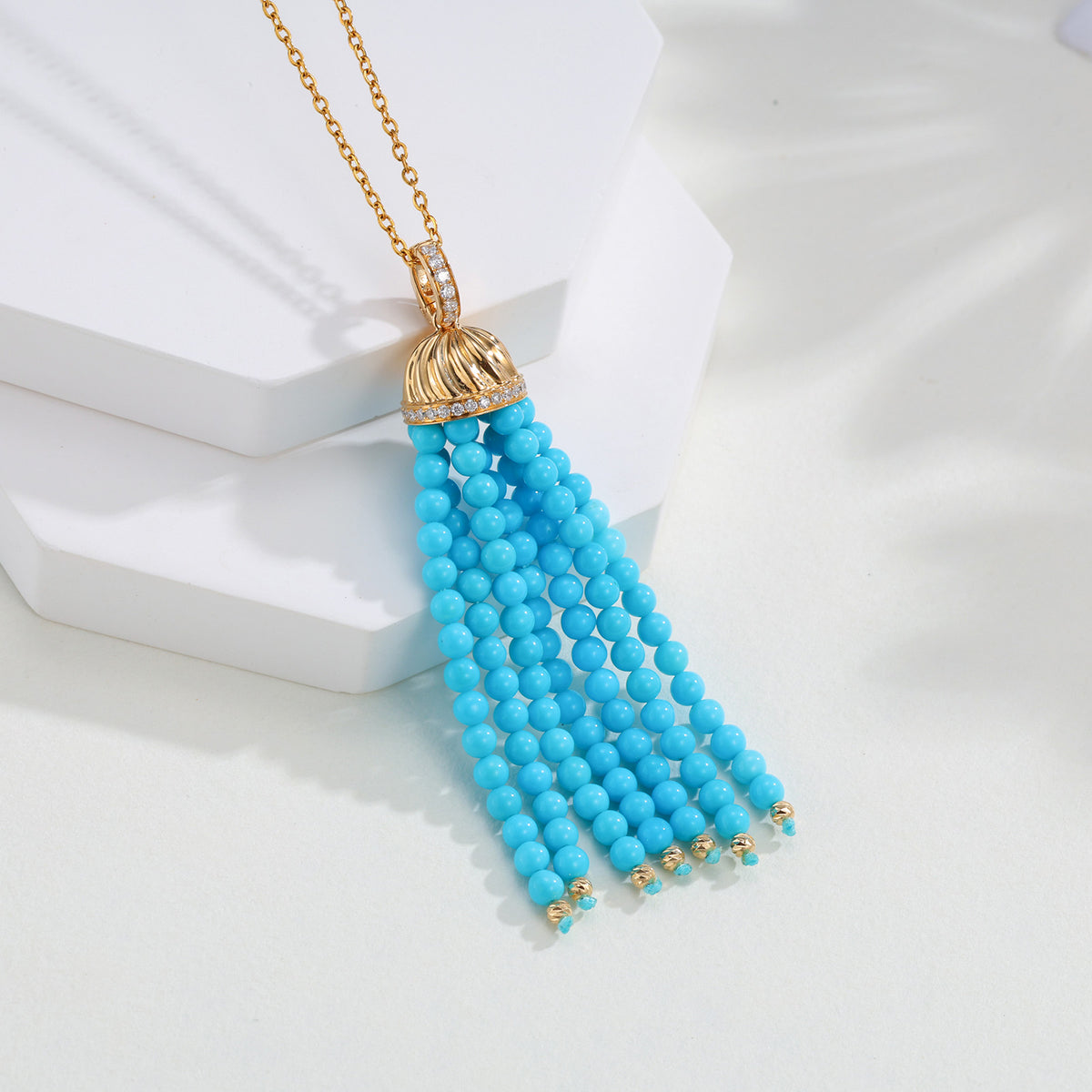 Turquoise Tassel Pendant in 18K Gold(Pendant Only）