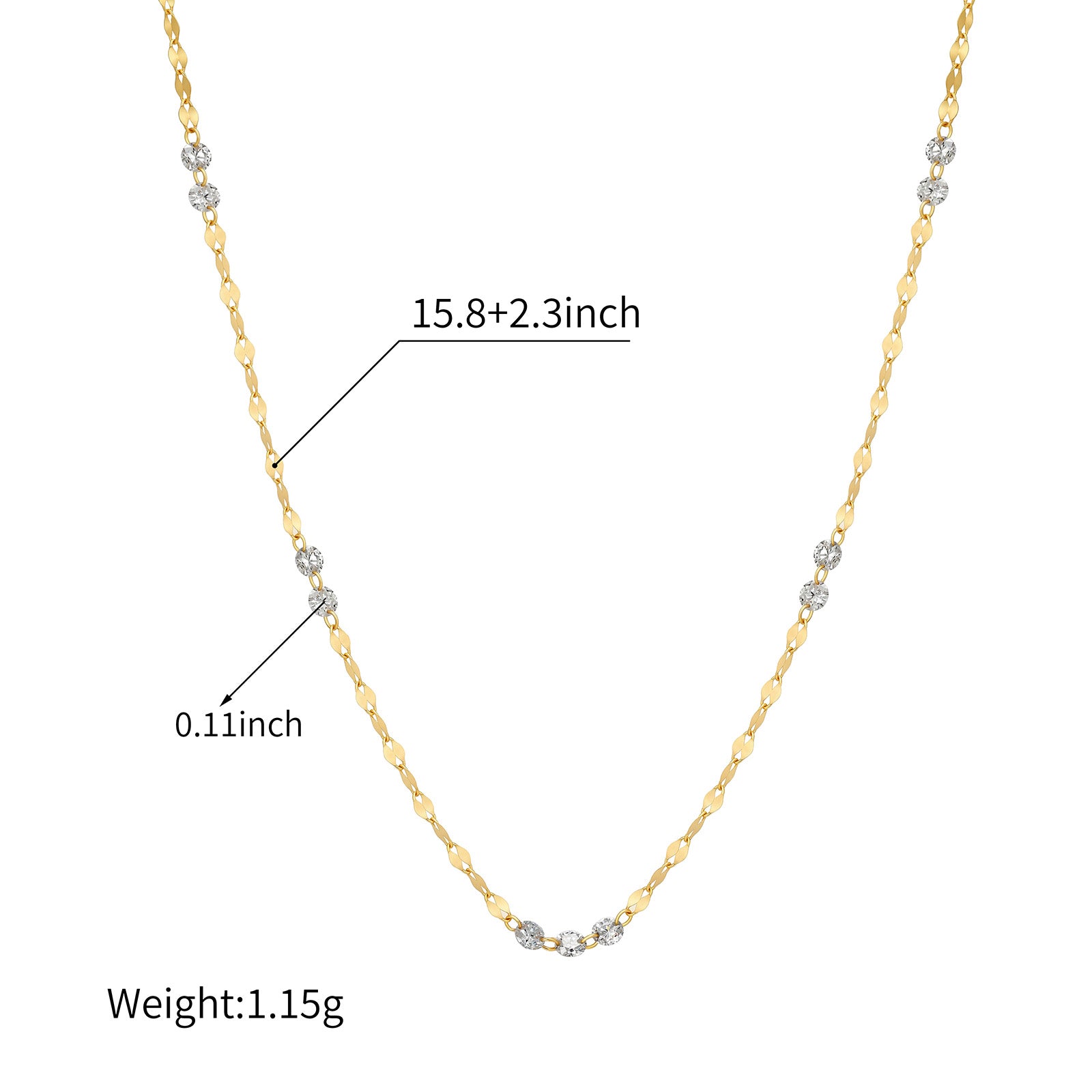 18K Yellow Gold Flat Link Station Diamond Necklace (≈0.085ct/p)