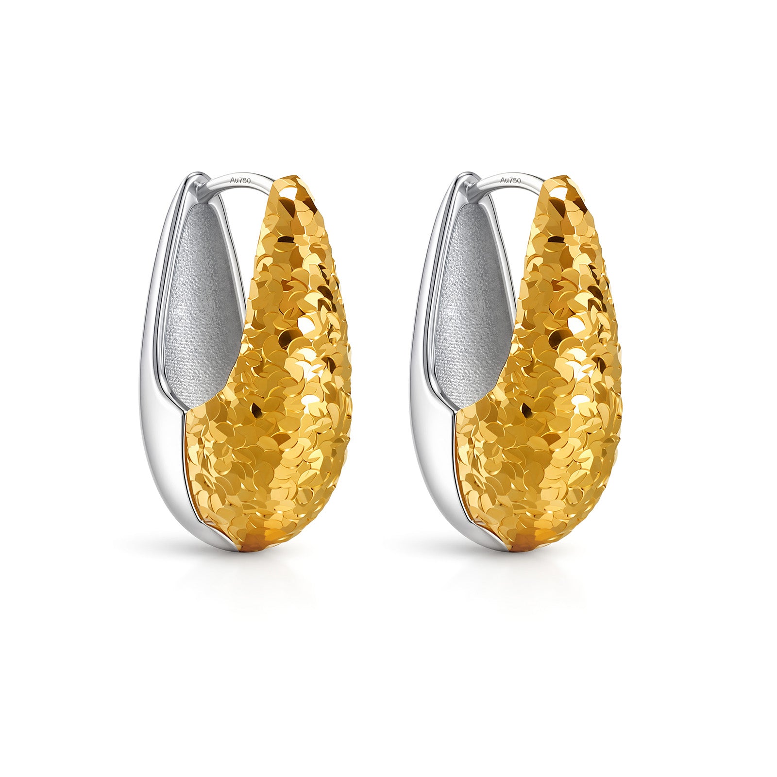 18K Two-Tone Teardrop Huggie Earrings
