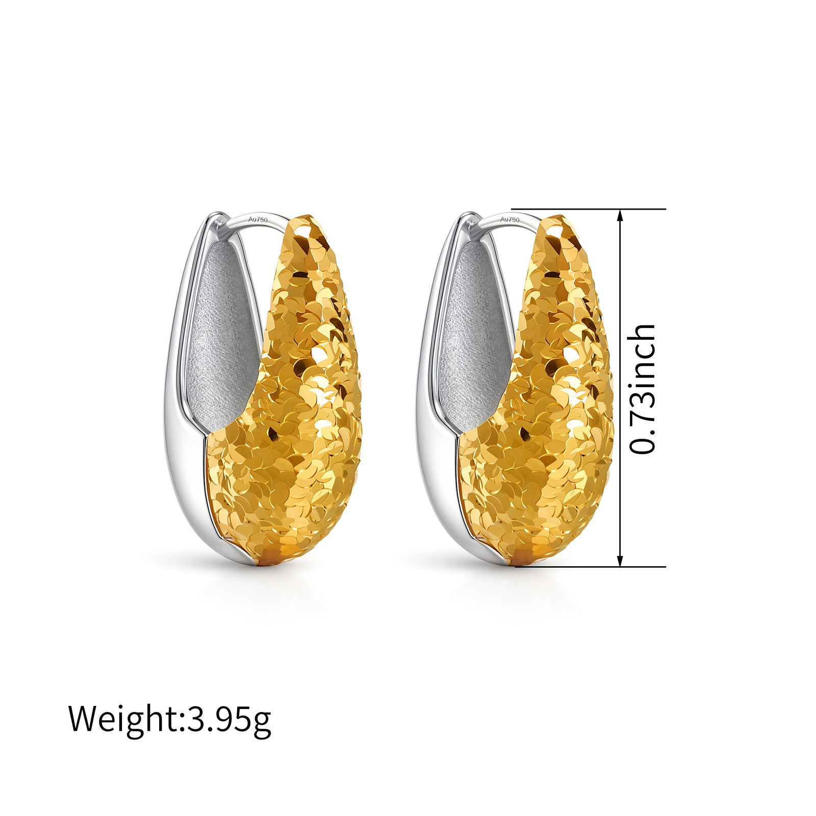 18K Two-Tone Teardrop Huggie Earrings