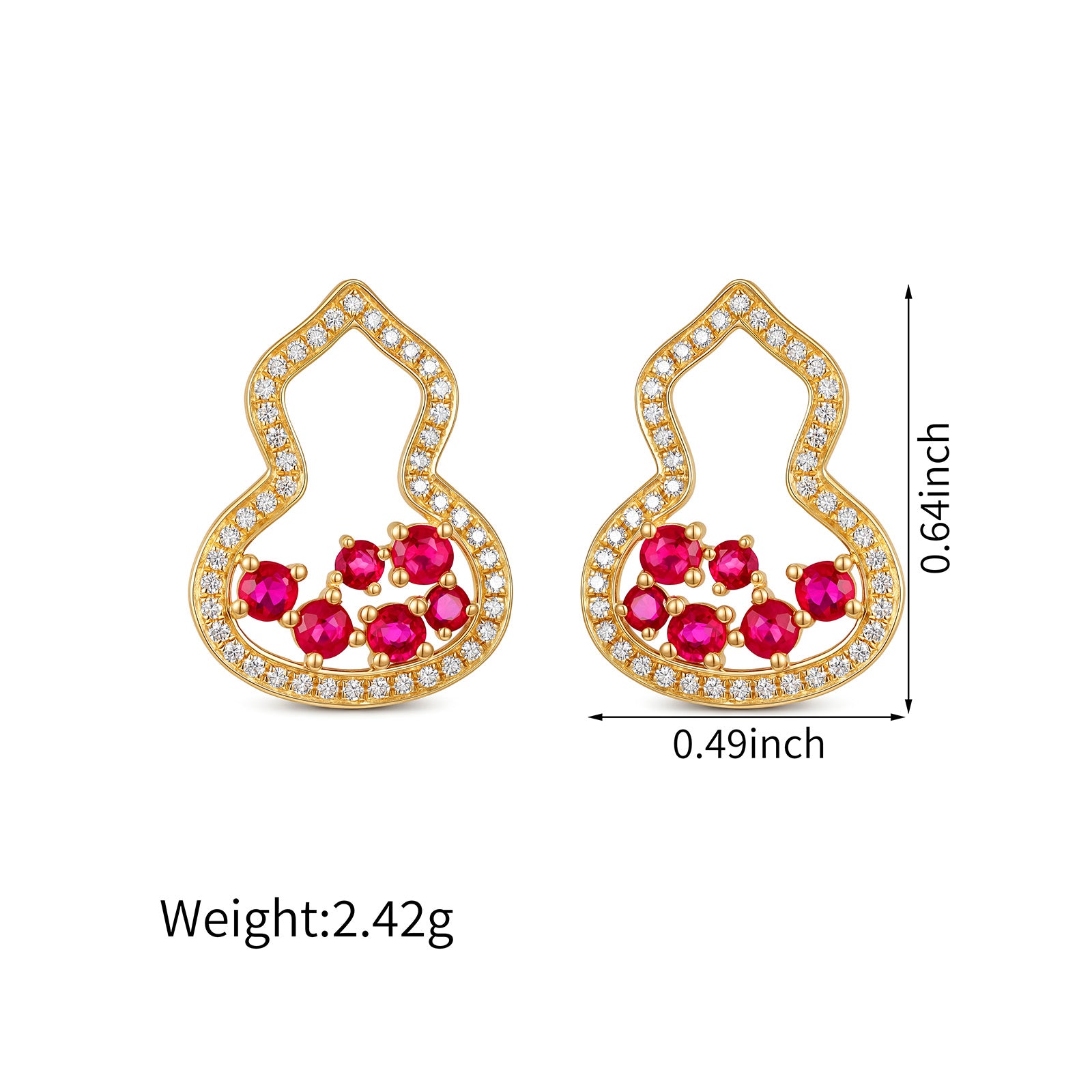 Natural Ruby & Diamond Open Silhouette Stud Earrings K18 Yellow Gold