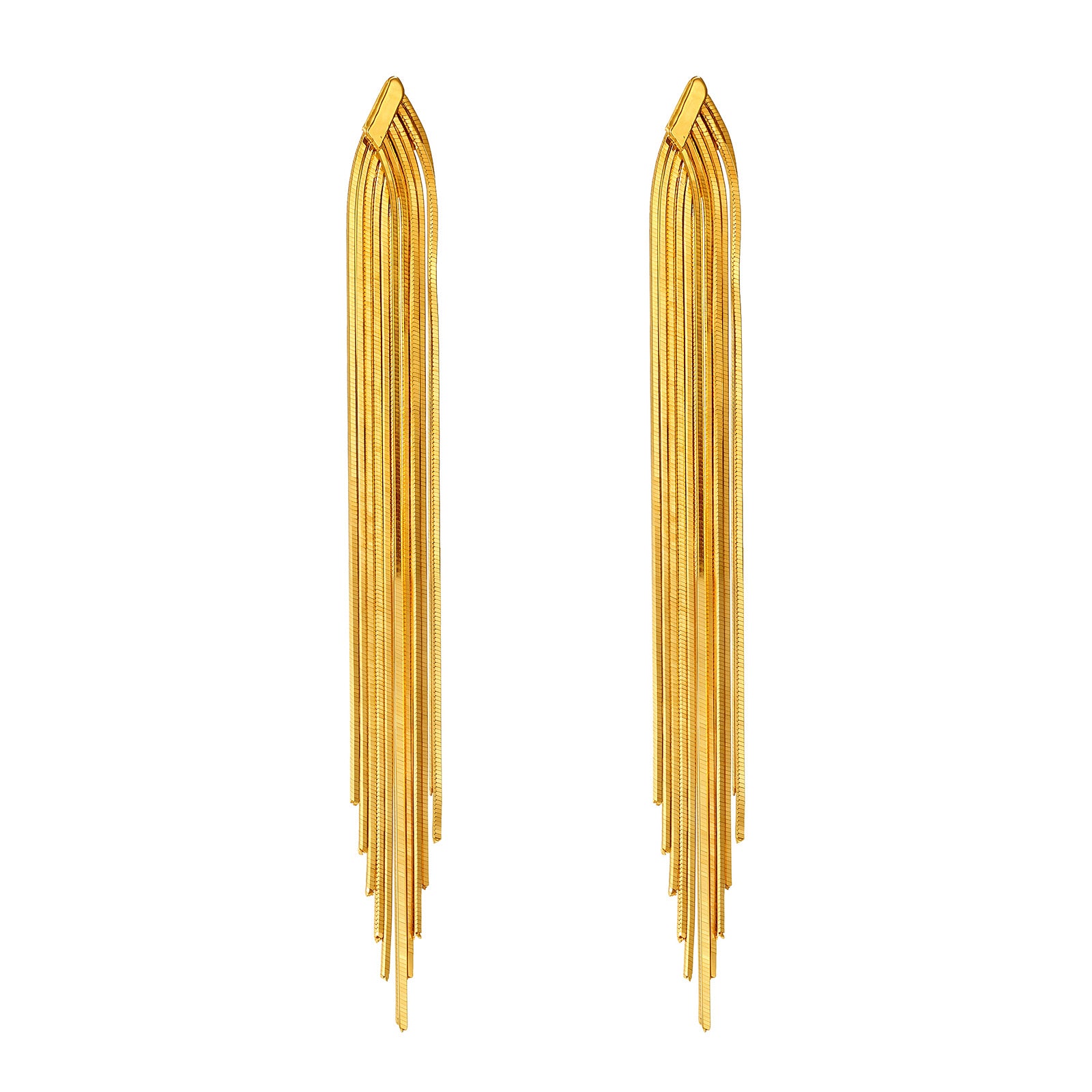 Long Snake Chain Tassel Drop Earrings in 18K Yellow Gold