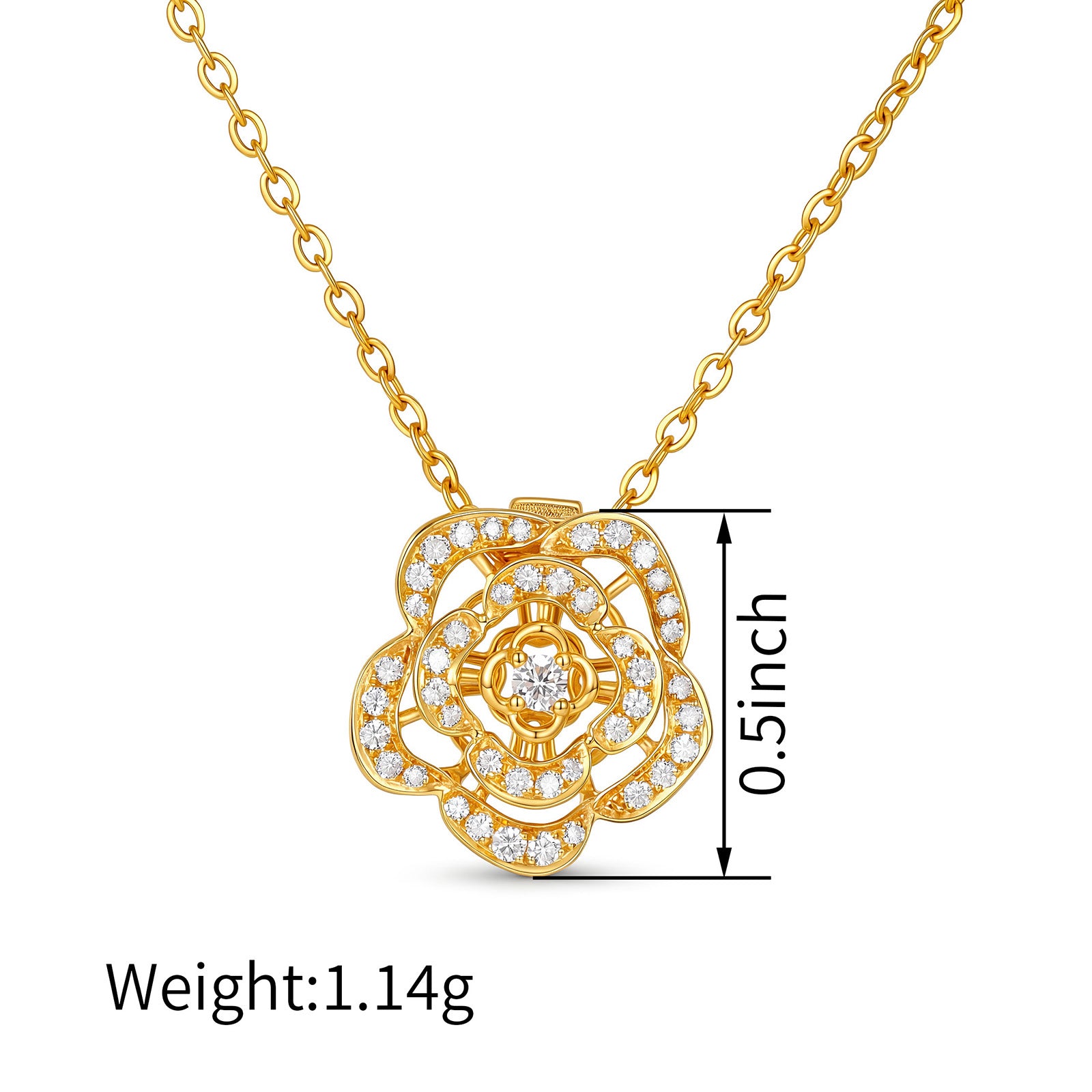 0.2ct Natural Diamond Camellia flower pendant Multi-Use 18K Gold