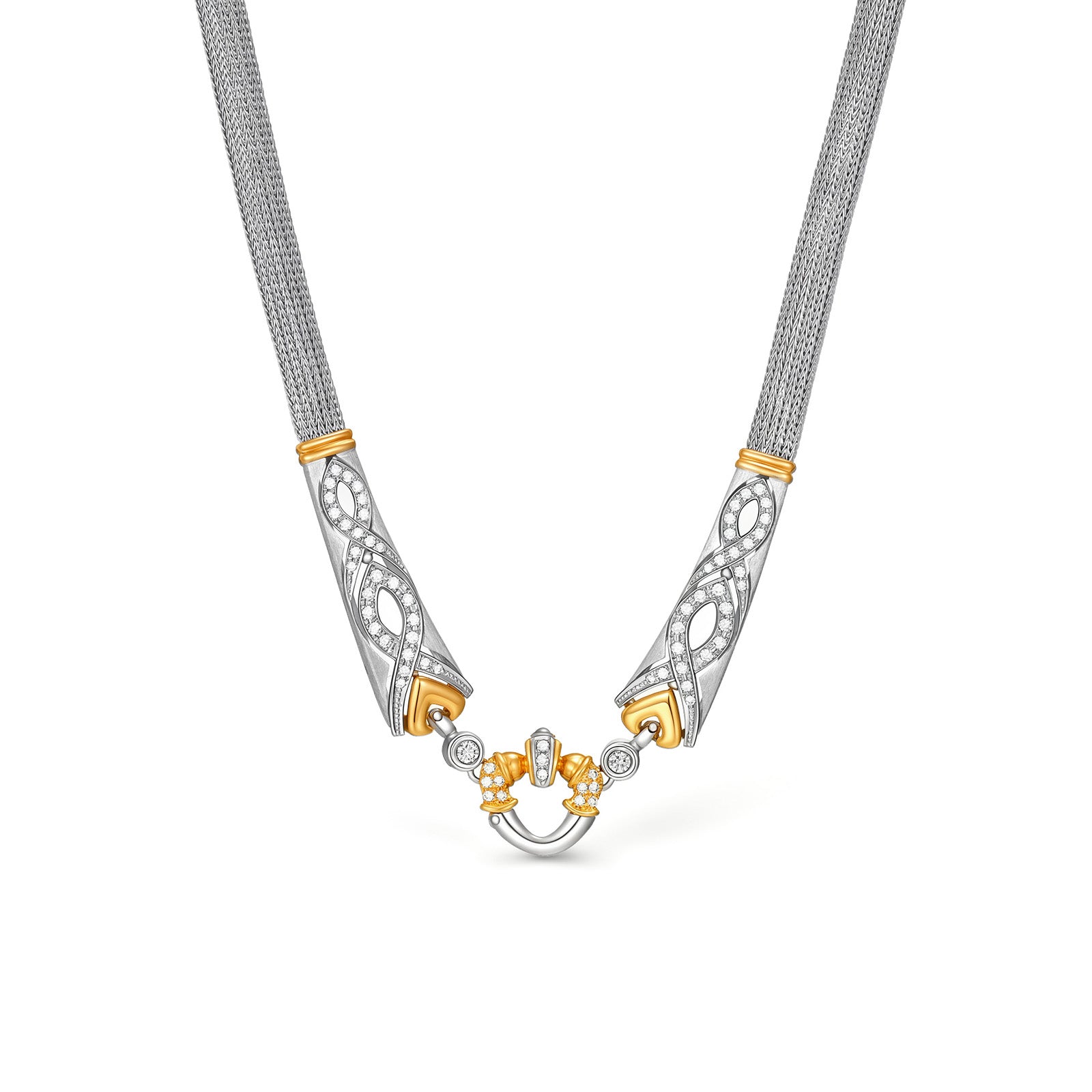 Nobuko Ishikawa K18 Two-Tone Diamond &amp; Sapphire Designer Necklace 0.75ct