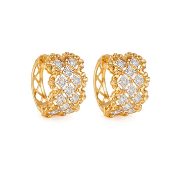 Openwork 0.18ct Natural Diamond Huggie Hoop Earrings in K18 Yellow Gold