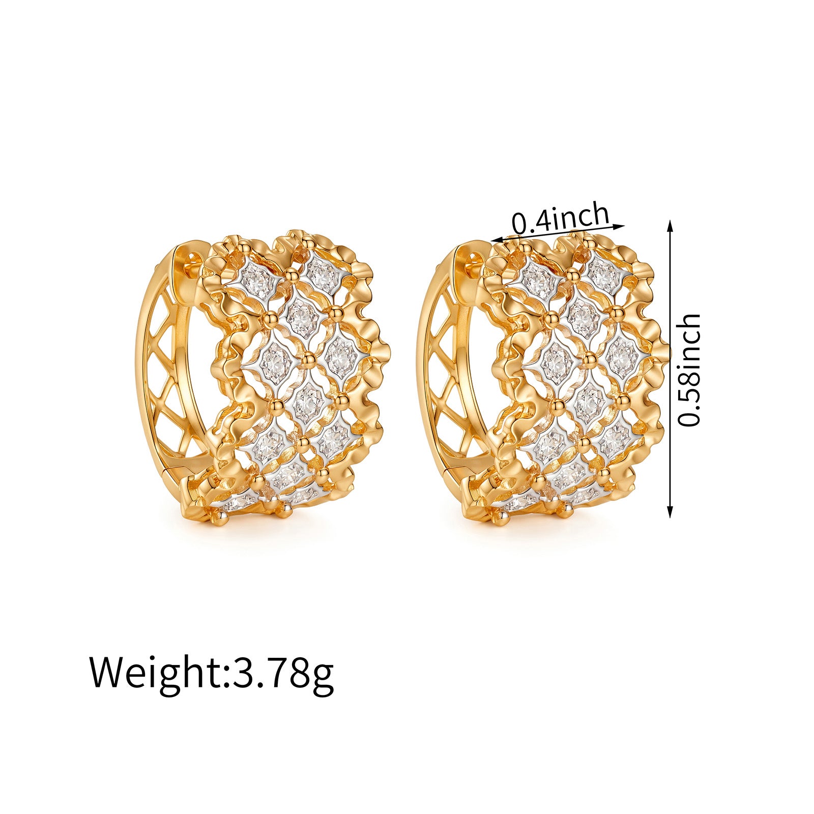 Openwork 0.18ct Natural Diamond Huggie Hoop Earrings in K18 Yellow Gold