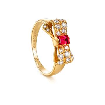 Ribon Ring in K18 Yellow Gold with Ruby & Diamond