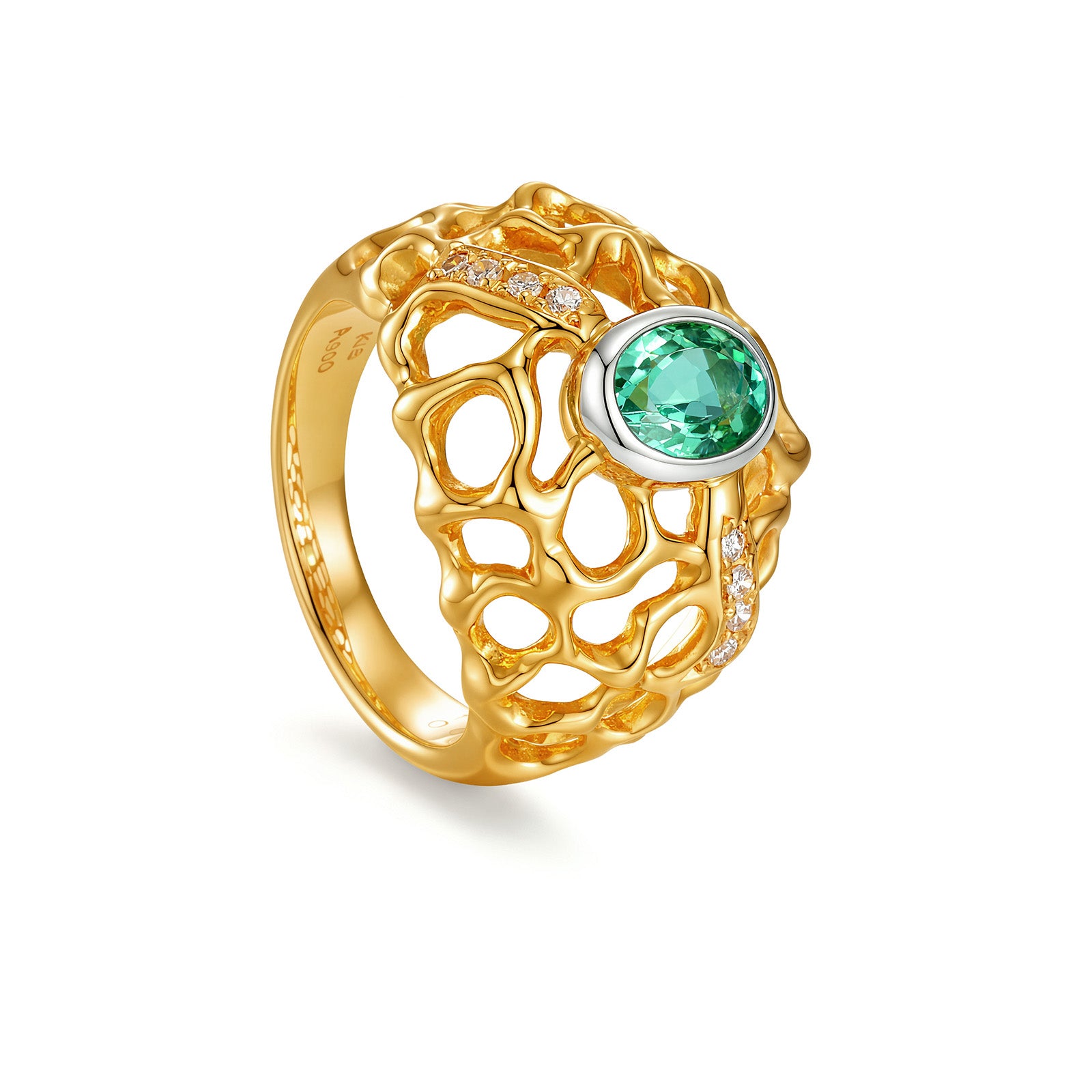 Vintage Ring in K18 Yellow Gold & Diamond with Green Tourmaline