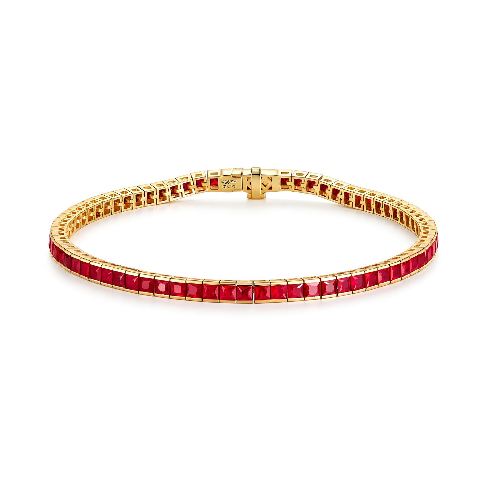 5.95ct Natural Ruby Full Tennis Bracelet in 18K Yellow Gold