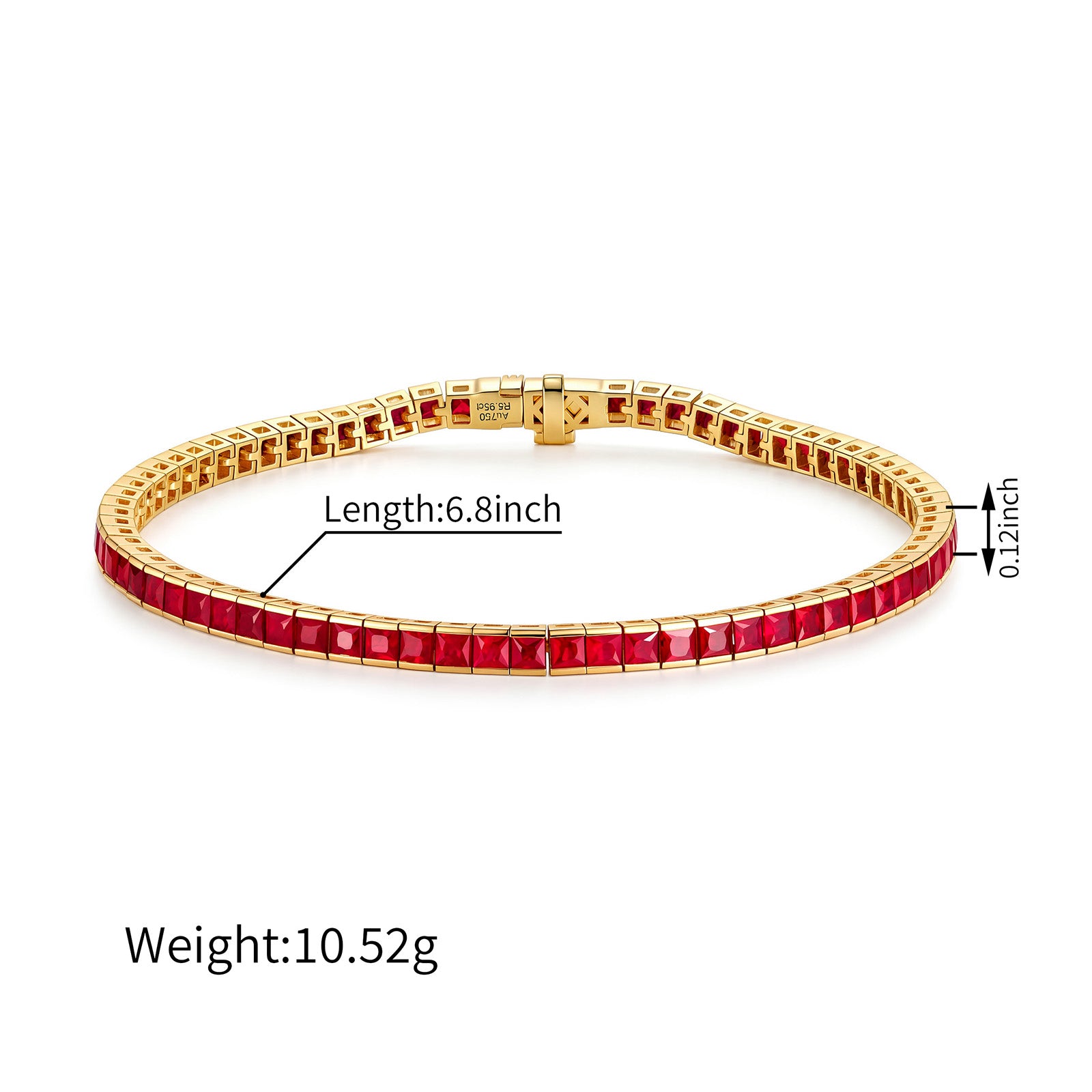 5.95ct Natural Ruby Full Tennis Bracelet in 18K Yellow Gold