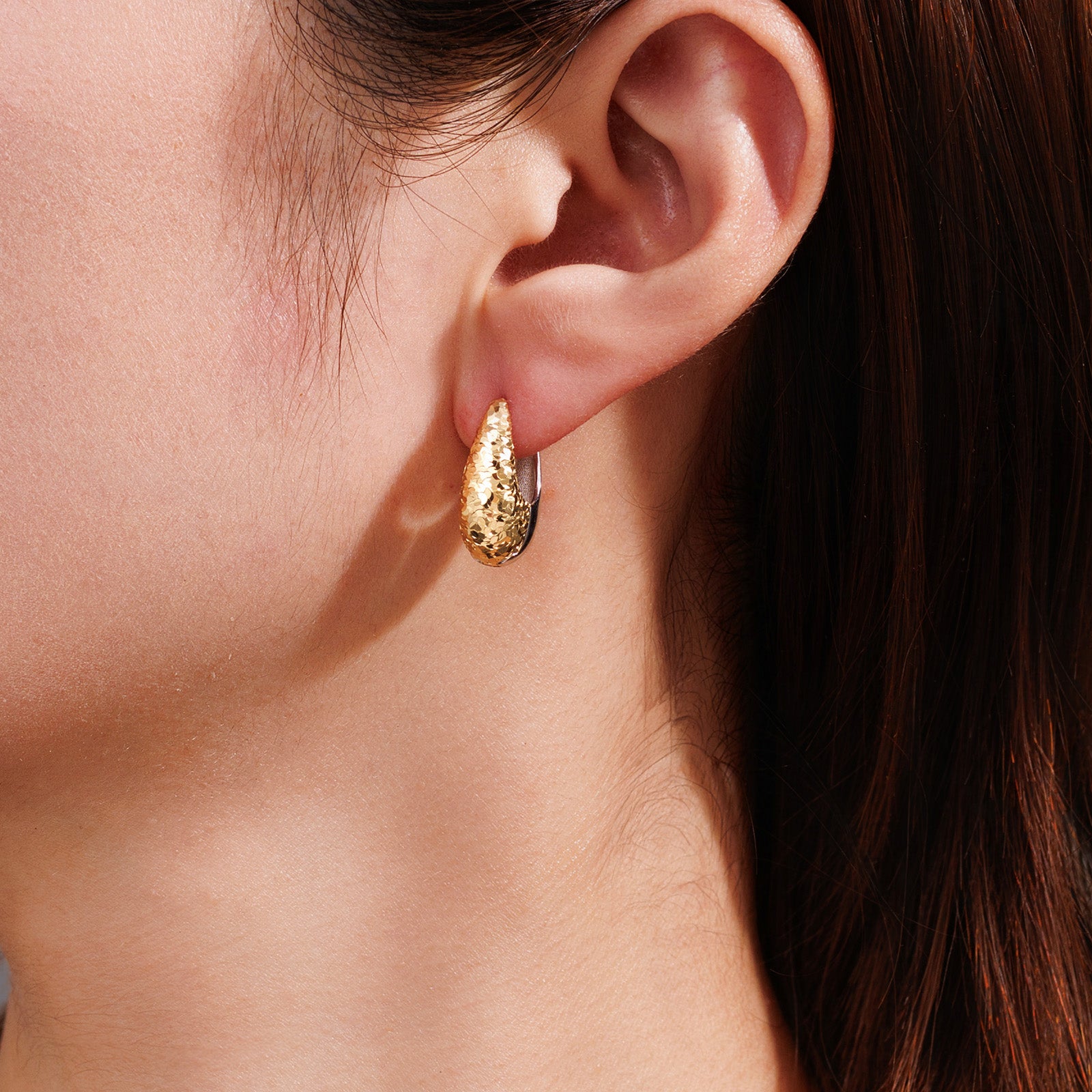 18K Two-Tone Teardrop Huggie Earrings