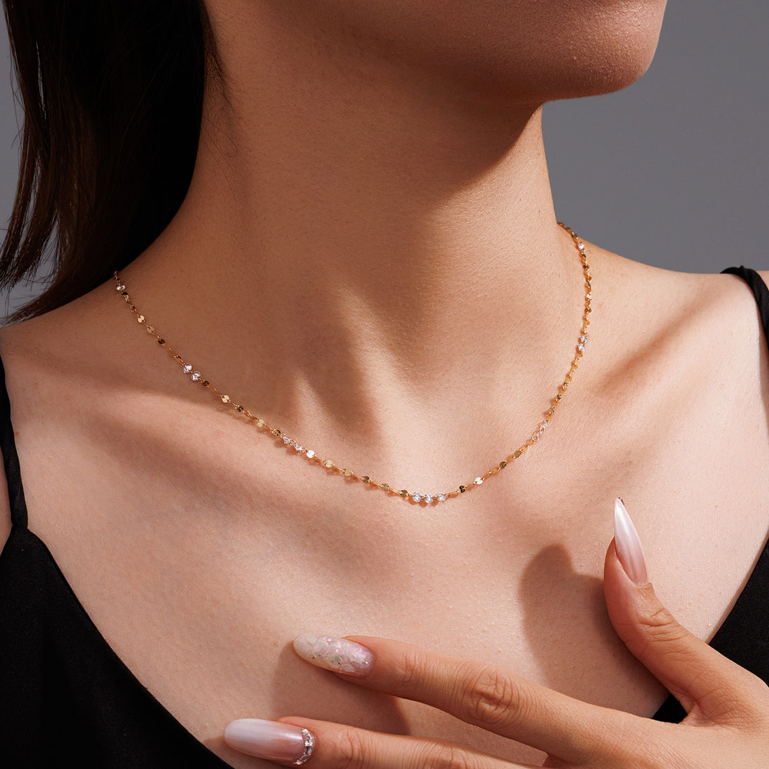 18K Gold Fish Lip Chain Lab-Grown Diamond Necklace 1.2ct