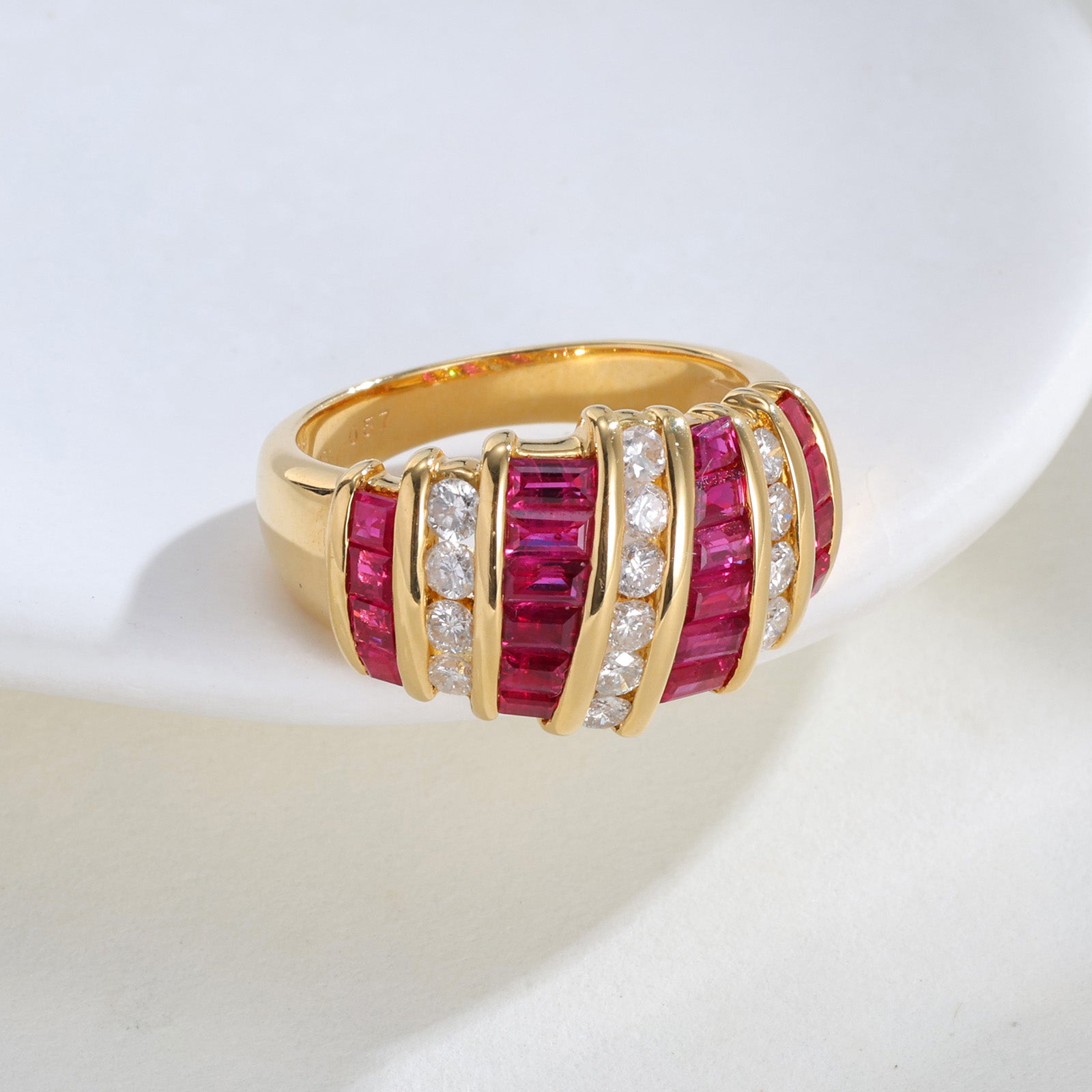 Ruby & Natural Diamond Croissant Ring | 2.00ct Rubies
