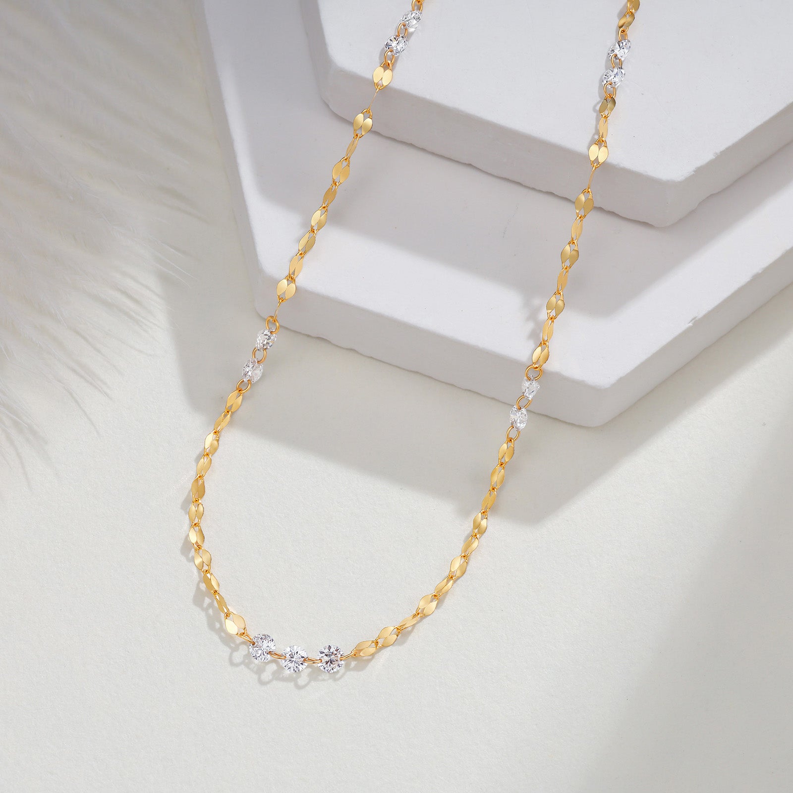 18K Gold Fish Lip Chain Lab-Grown Diamond Necklace 1.2ct