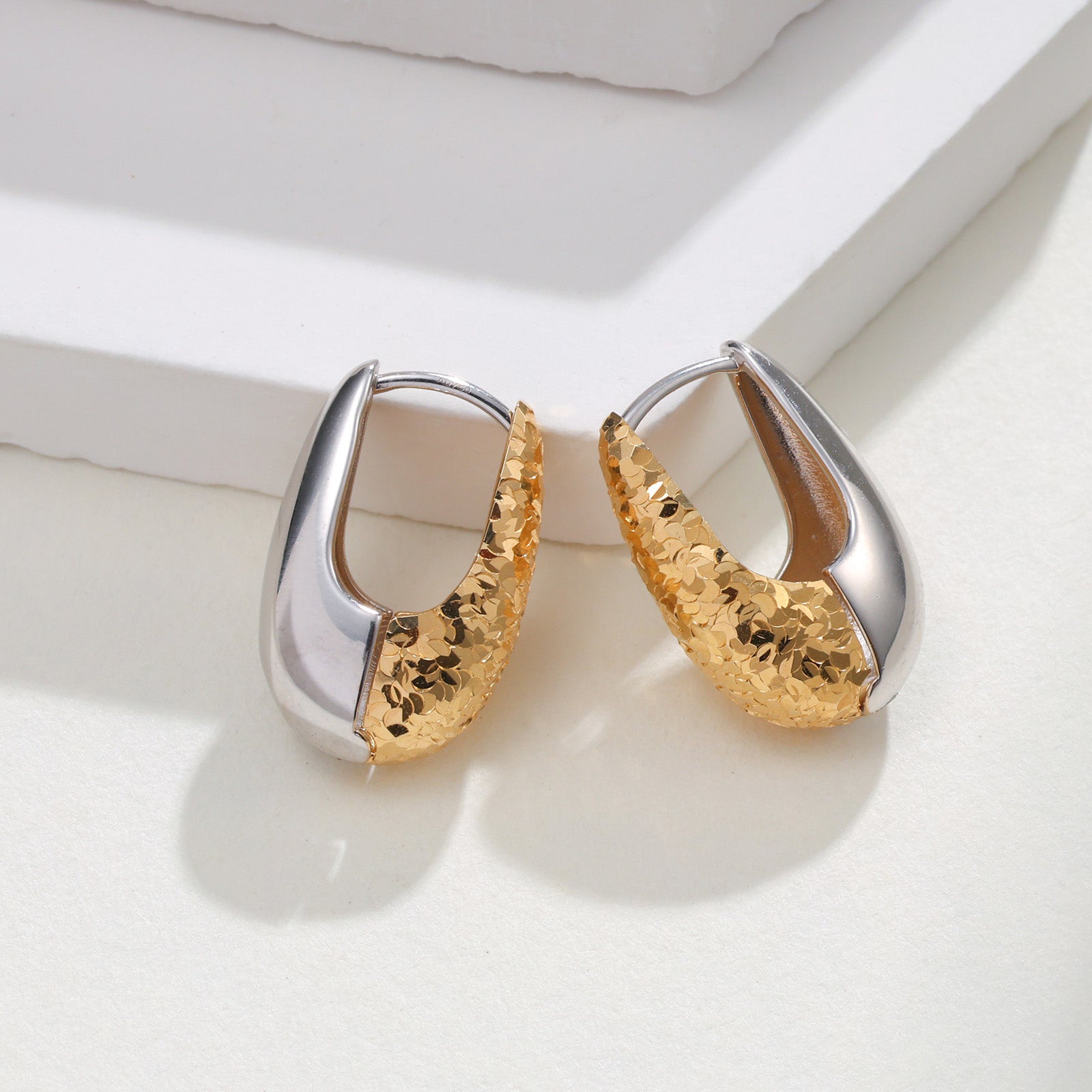 18K Two-Tone Teardrop Huggie Earrings