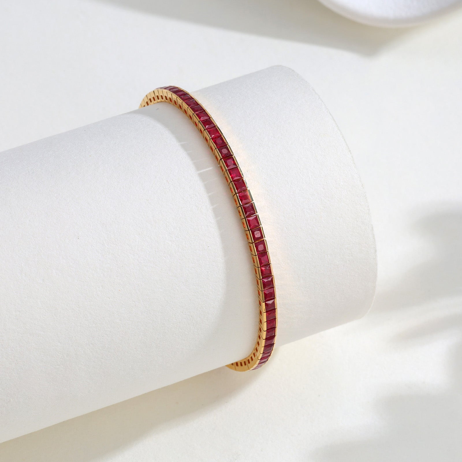 5.95ct Natural Ruby Full Tennis Bracelet in 18K Yellow Gold