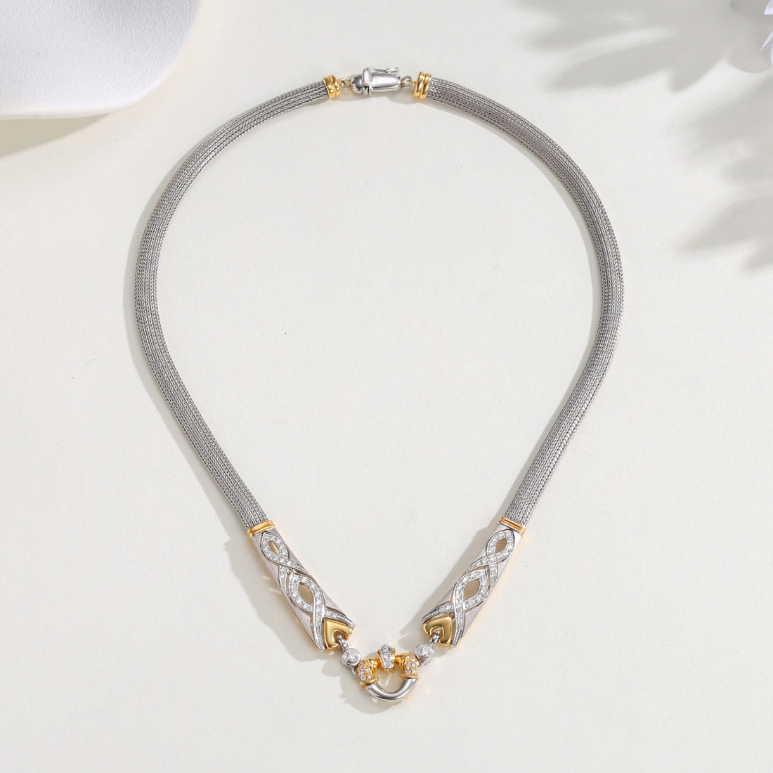 Nobuko Ishikawa K18 Two-Tone Diamond &amp; Sapphire Designer Necklace 0.75ct
