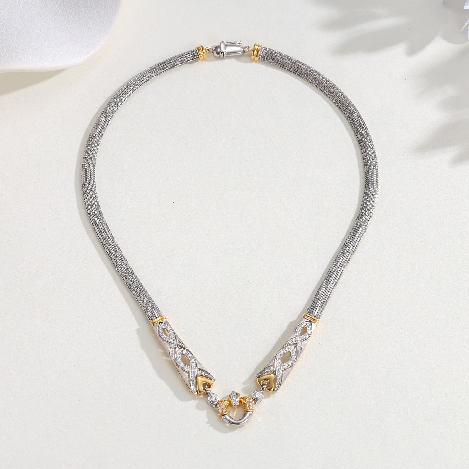 Nobuko Ishikawa K18 Two-Tone Diamond &amp; Sapphire Designer Necklace 0.75ct