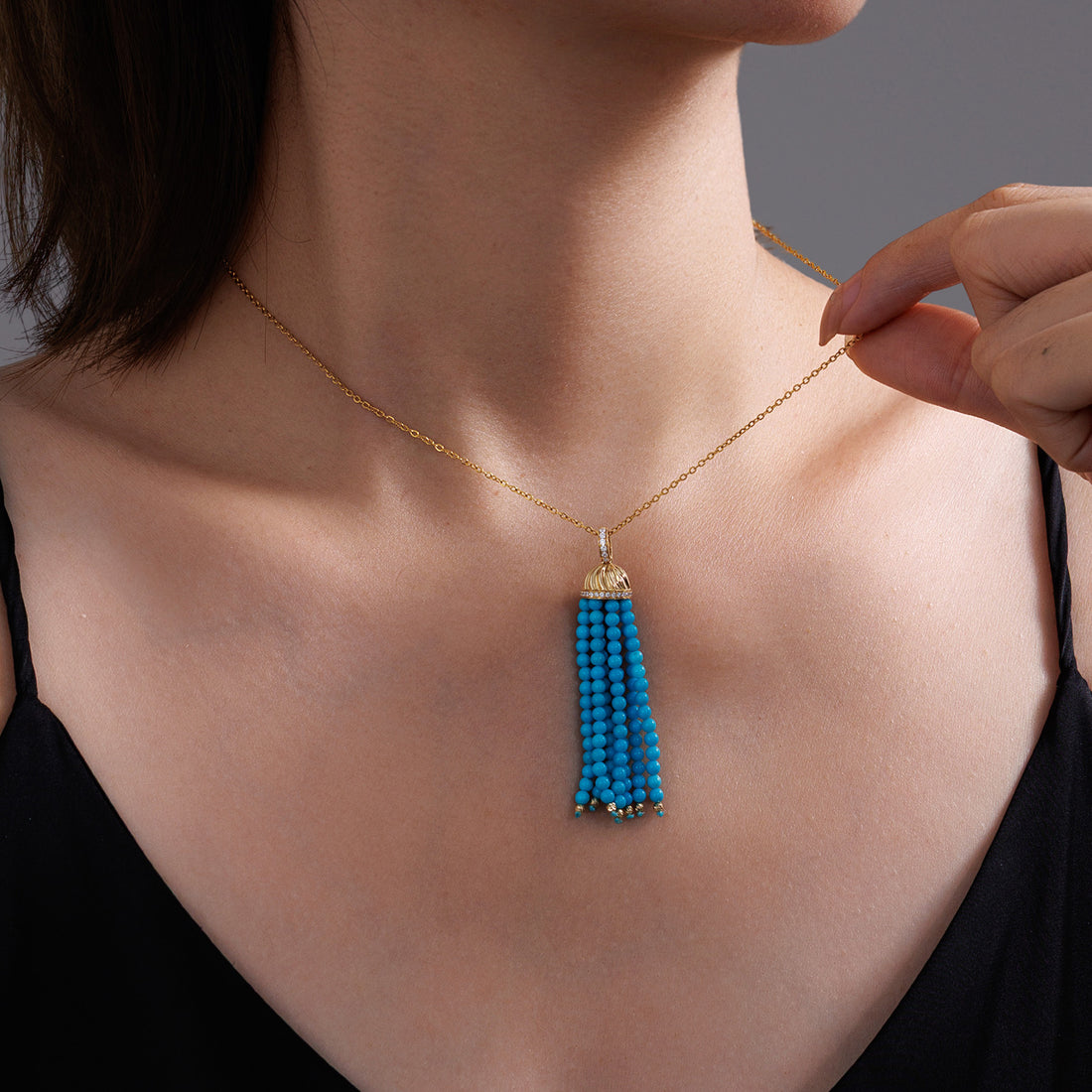 ⭐️Turquoise Tassel Pendant in 18K Gold(Pendant Only）