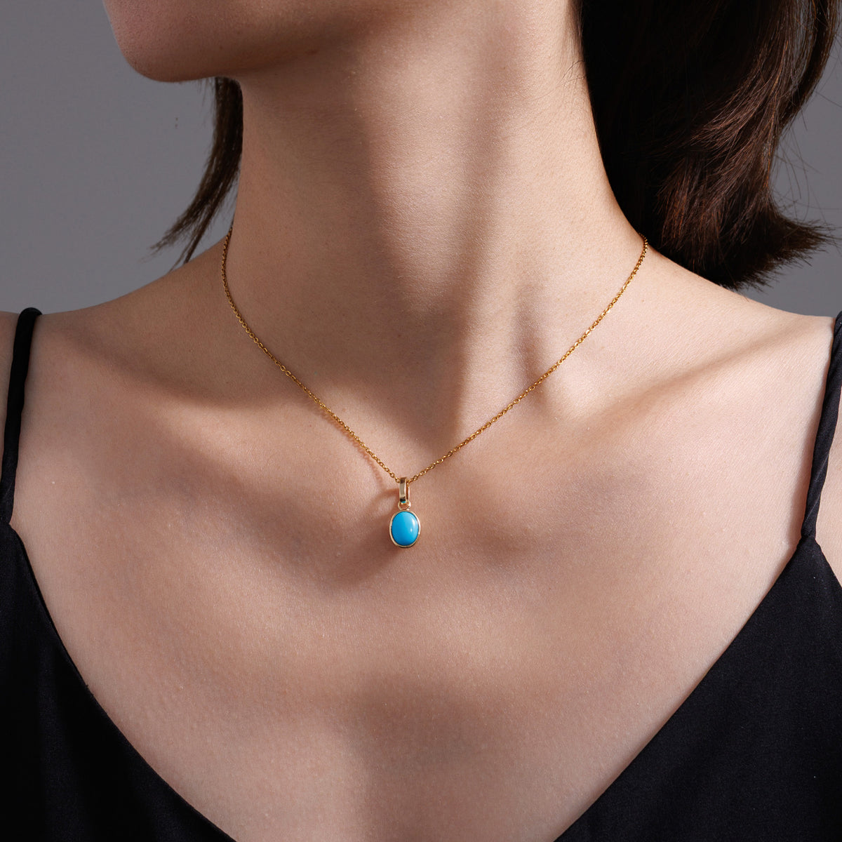 ⭐️Oval Turquoise Pendant & Natural Diamond Accent in 18k(Pendant Only)