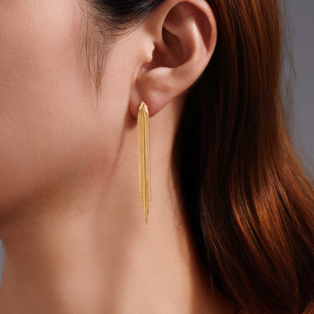 Long Snake Chain Tassel Drop Earrings in 18K Yellow Gold