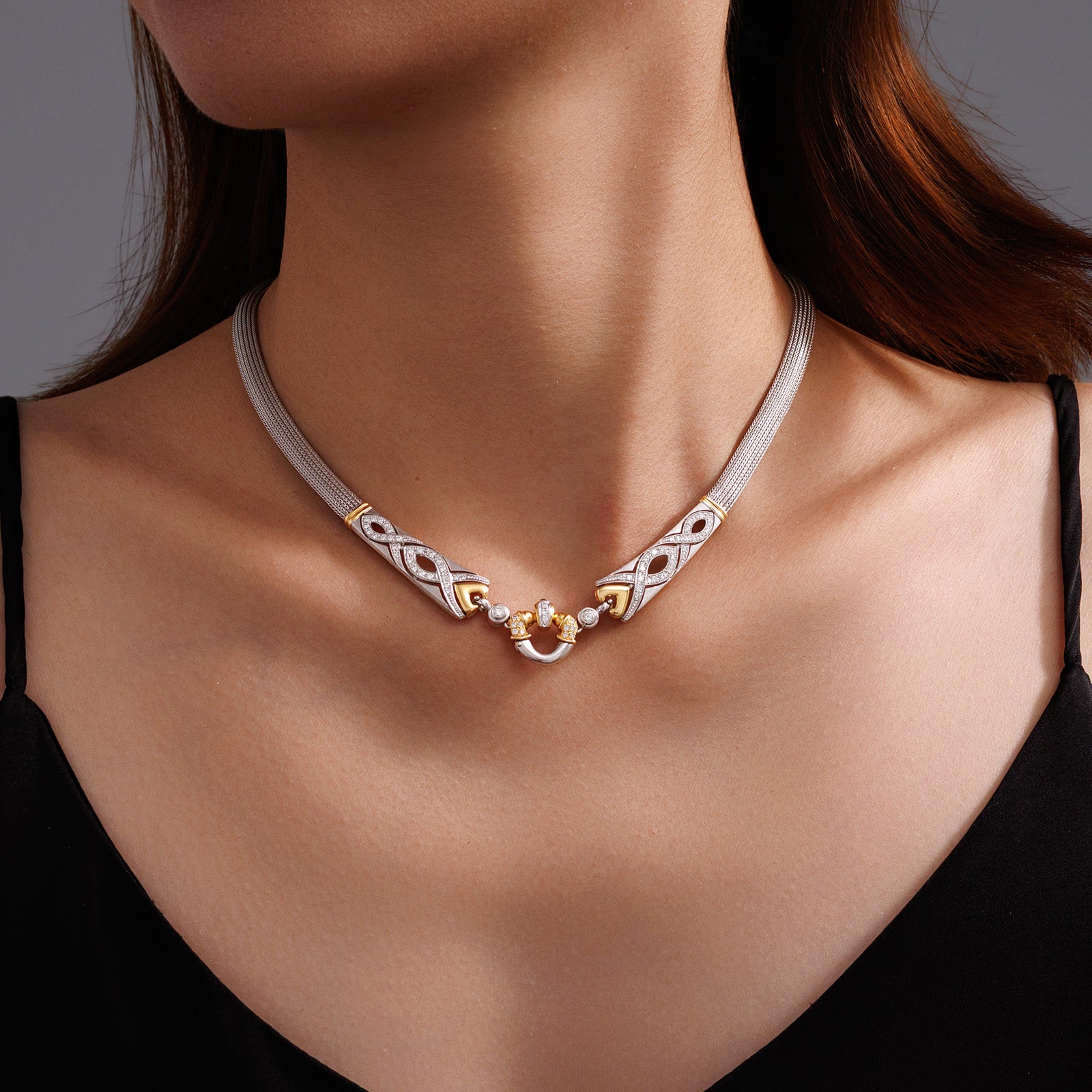 Nobuko Ishikawa K18 Two-Tone Diamond &amp; Sapphire Designer Necklace 0.75ct