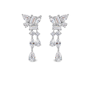 2CT Total Lab Grown Diamond Multi-Cut Tiered Drop Earrings 14K White Gold