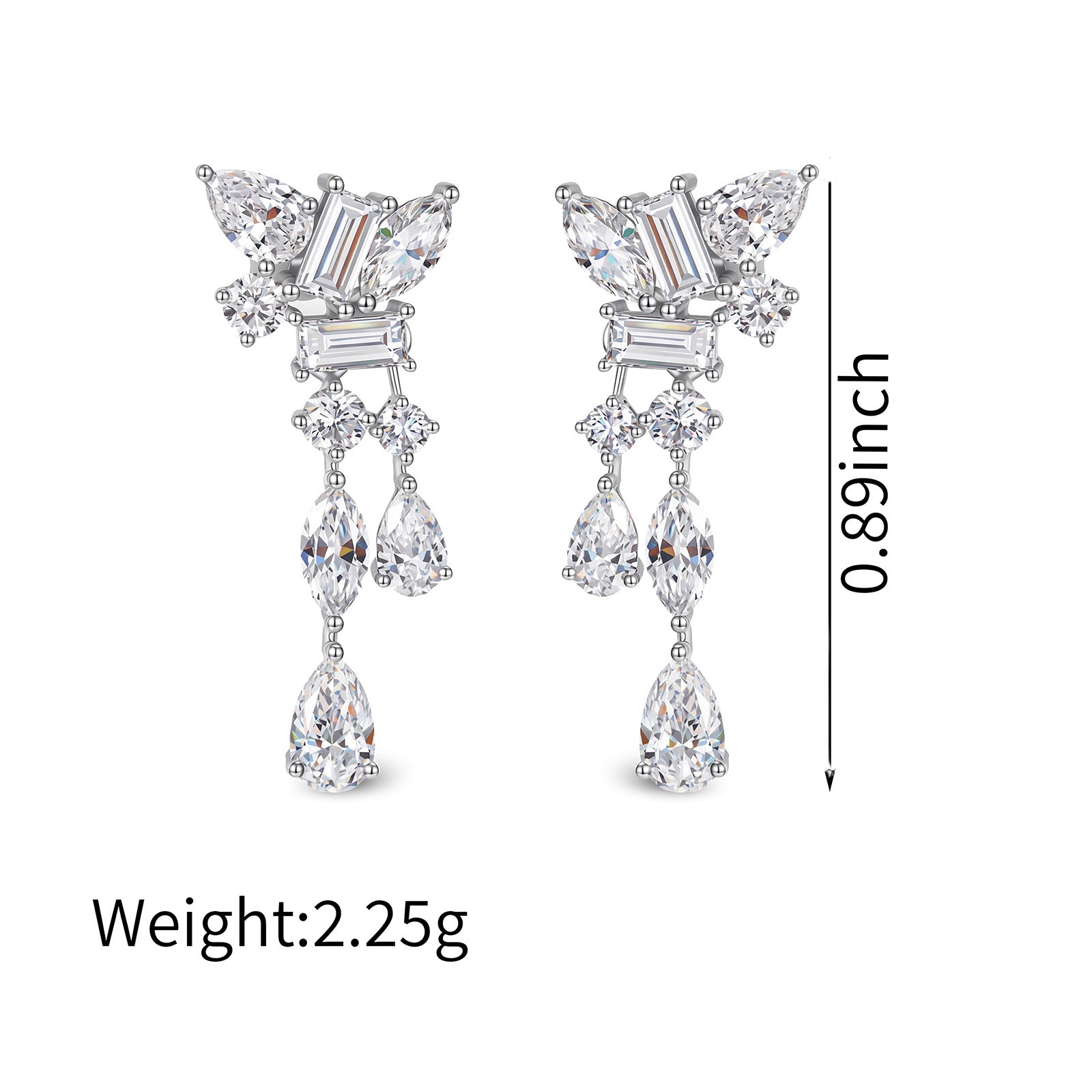 2CT Total Lab Grown Diamond Multi-Cut Tiered Drop Earrings 14K White Gold