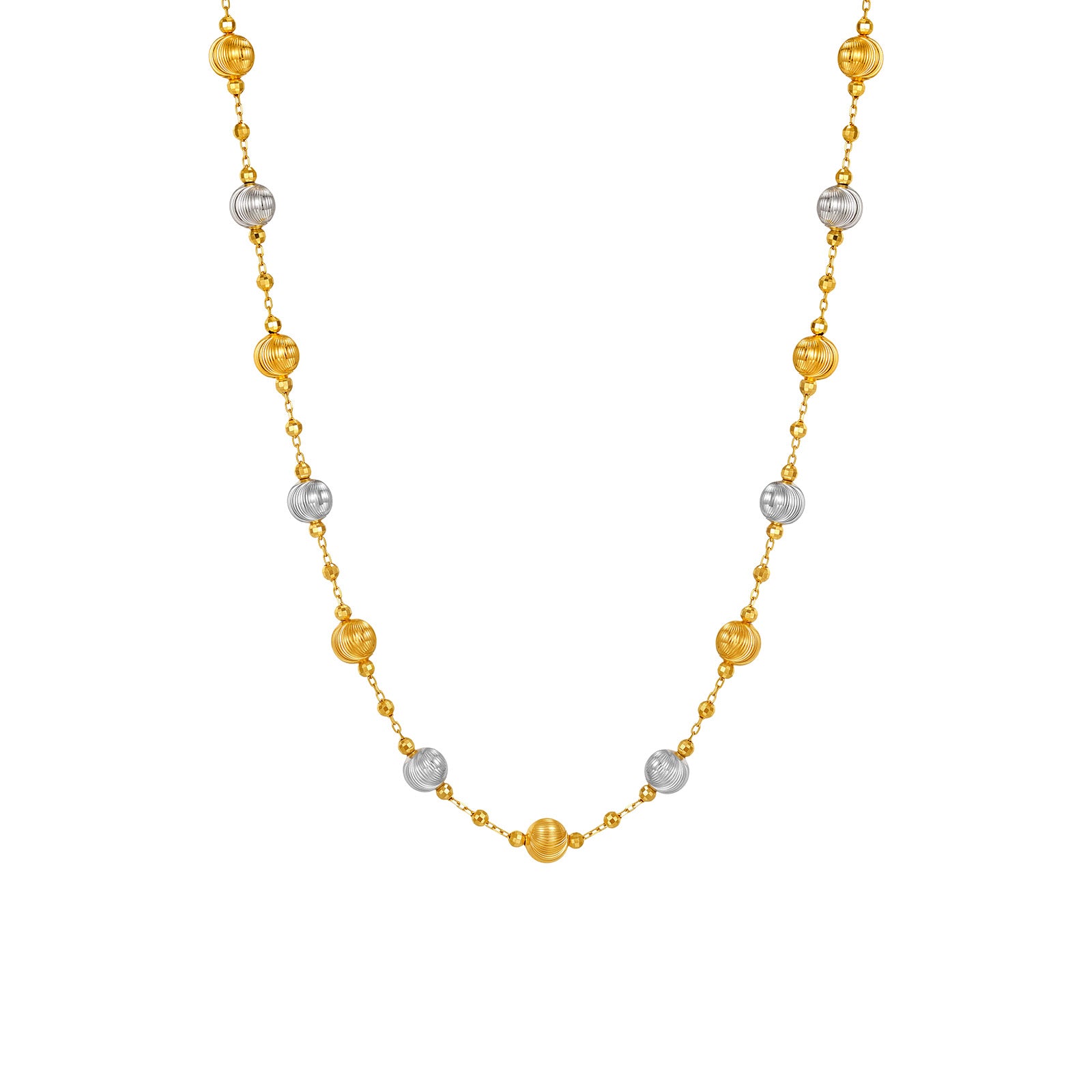 Two-Tone Cat's Eye Bead Station Necklace in 18K