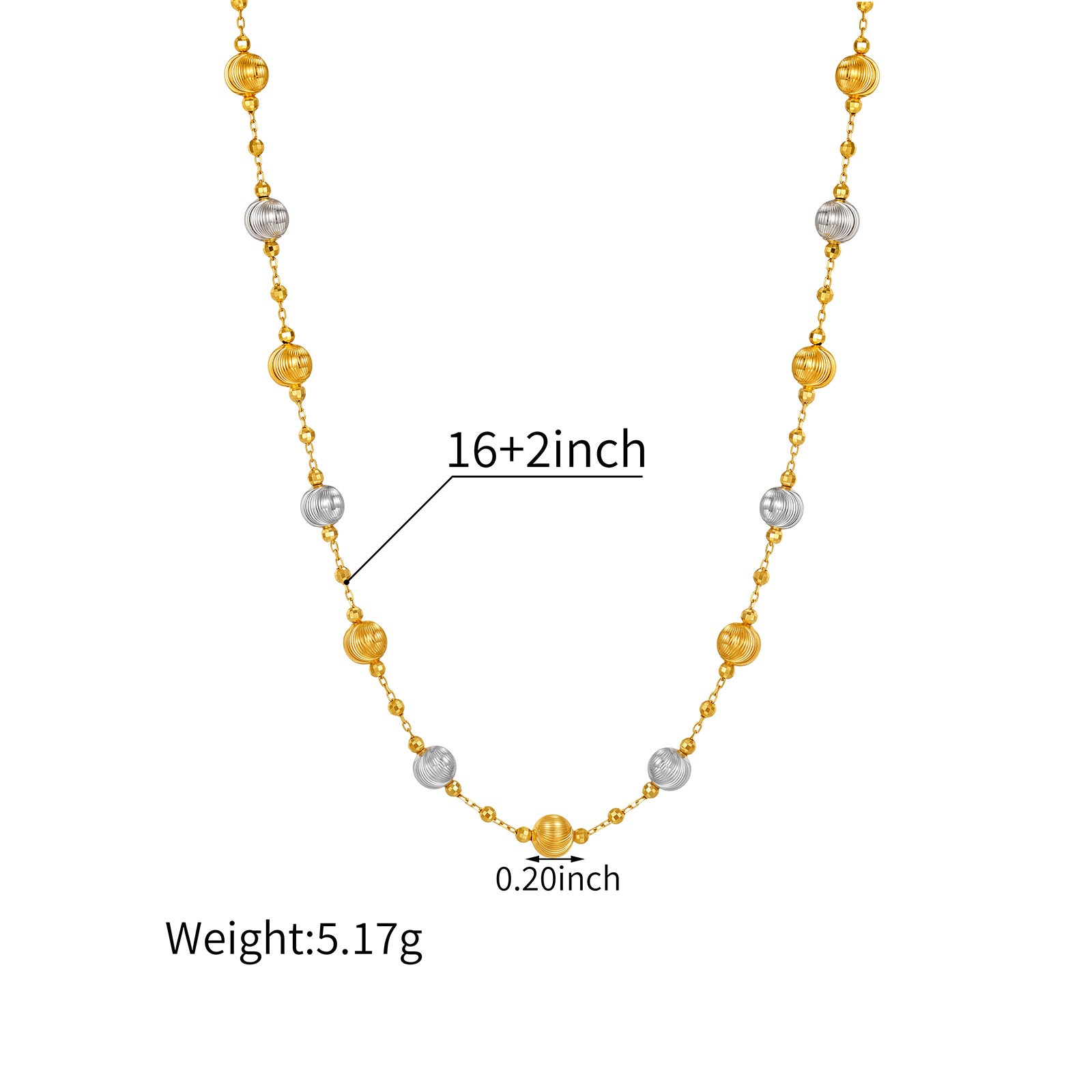 Two-Tone Cat's Eye Bead Station Necklace in 18K