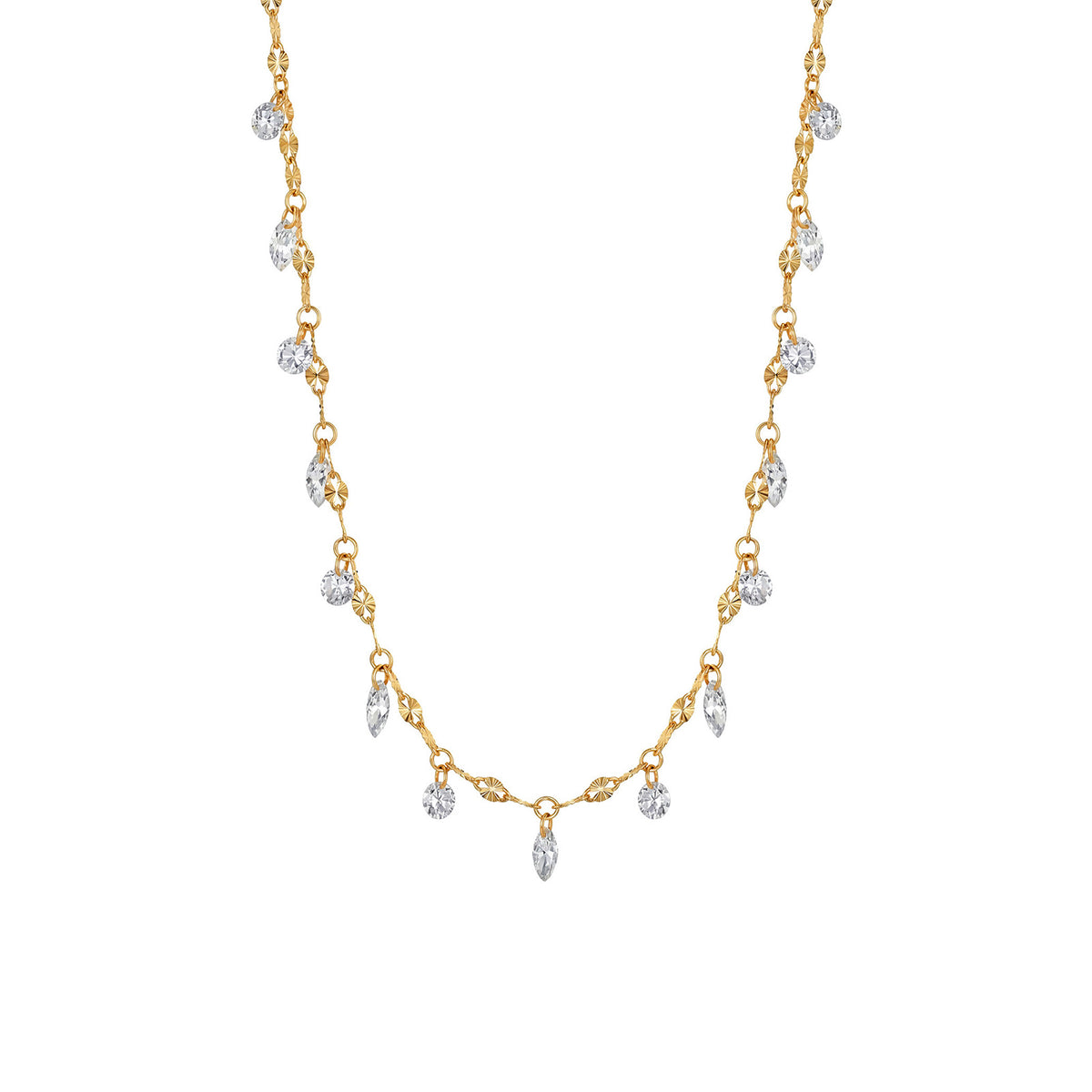 ⭐️1CT Lab-Diamond Mixed Cut Dangle Station Necklace 14K