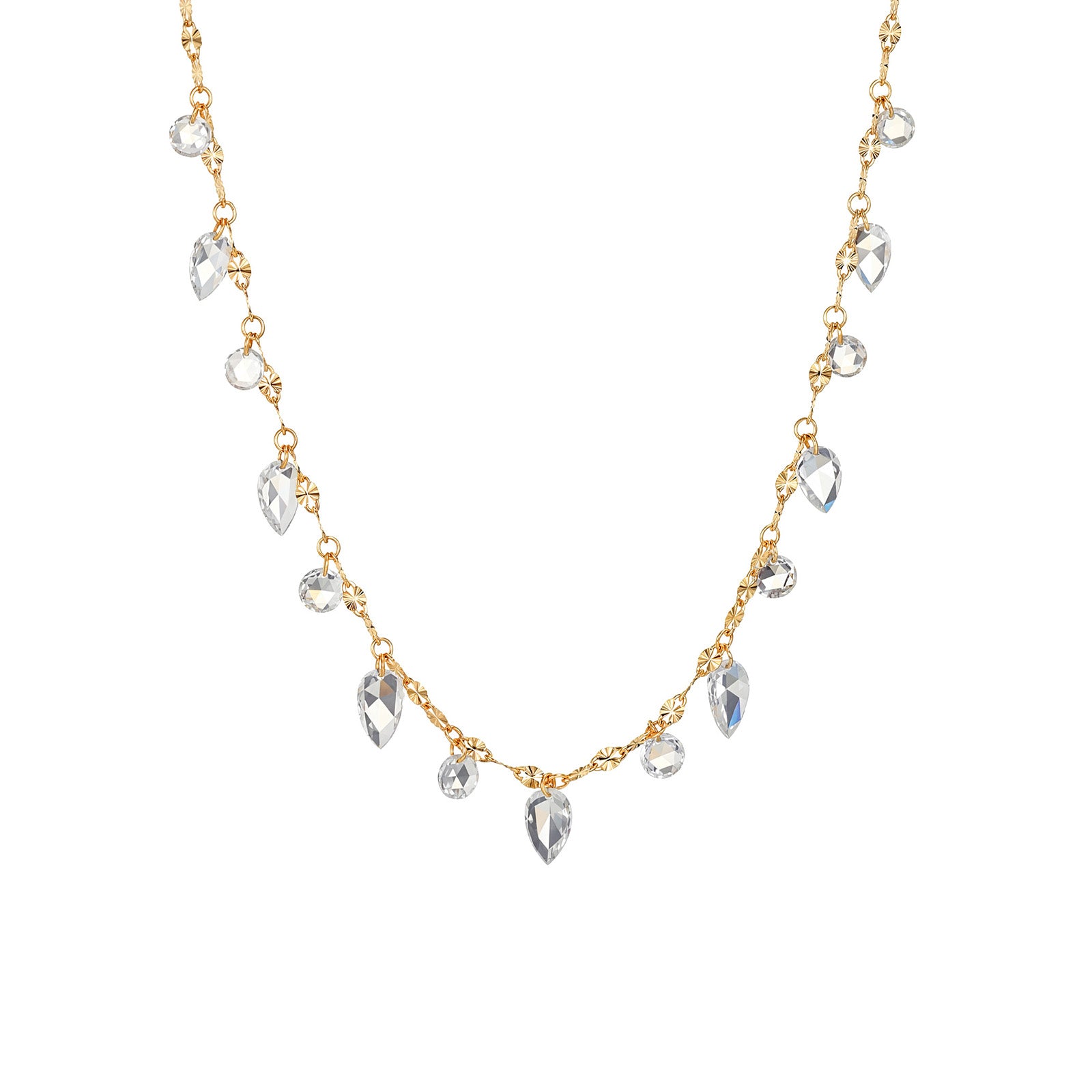1.44CT Lab-Diamond Teardrop & Round Dangle Station Necklace 14K