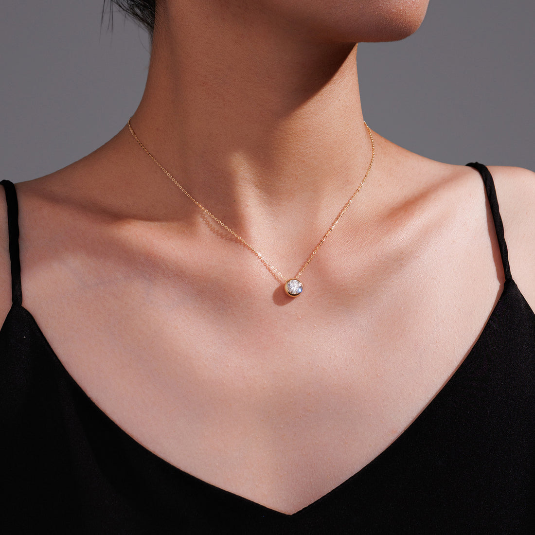 14K White & Yellow Gold Solitaire Diamond Pendant Necklace (1ct/p)