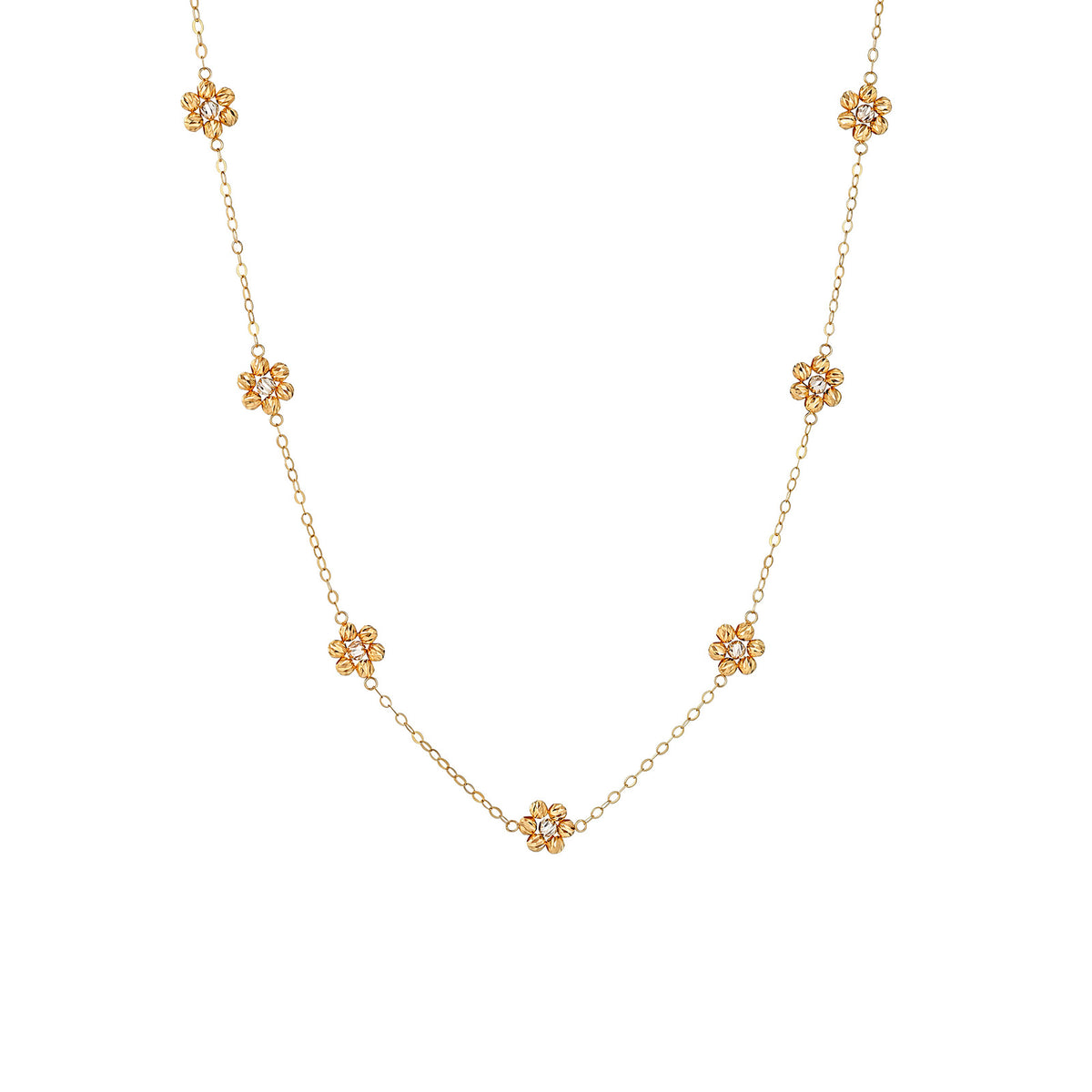 ⭐️18K Solid Gold Diamond Accent Flower Station Necklace